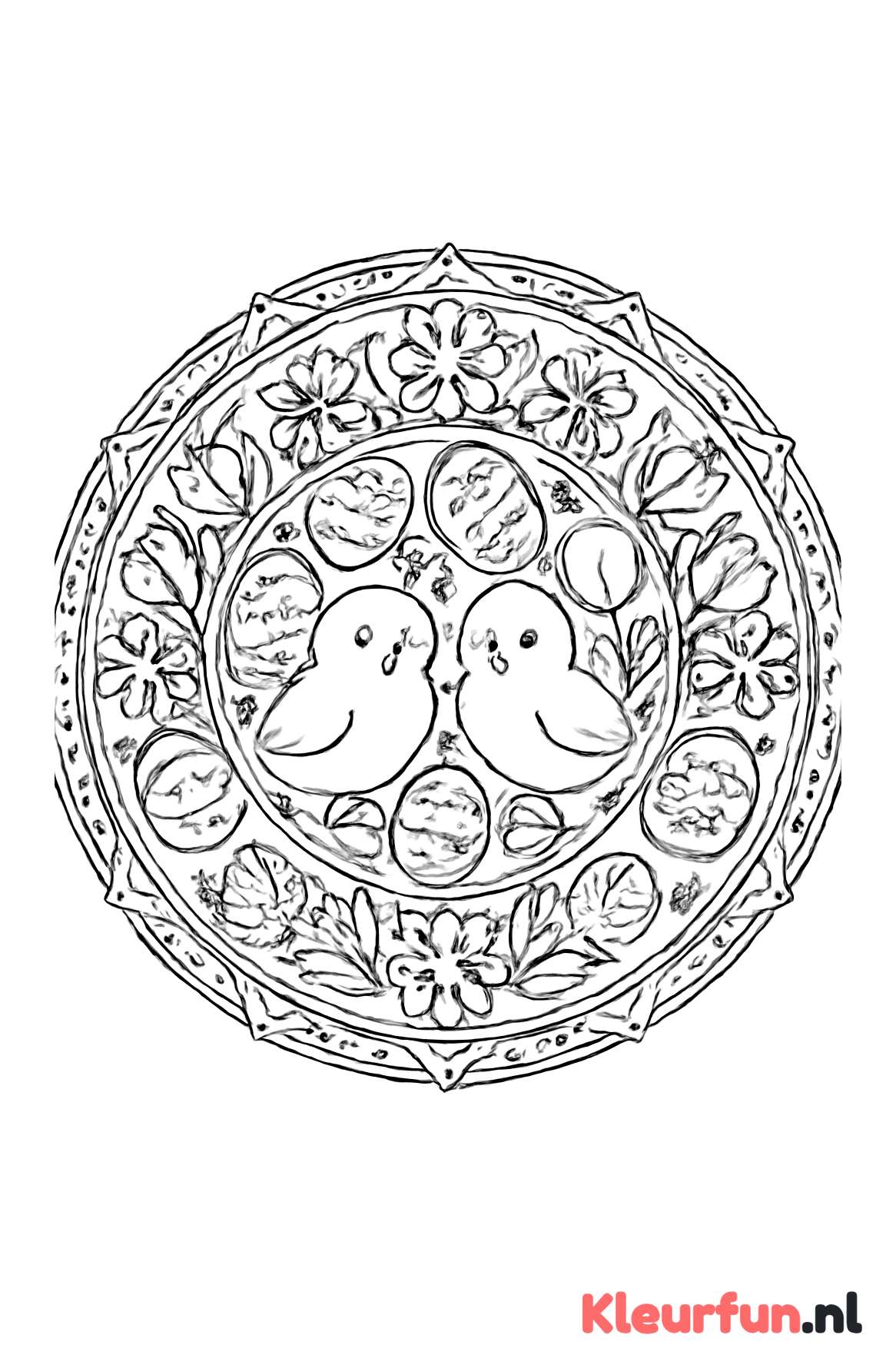 Paas mandala met eieren en kuikentjes