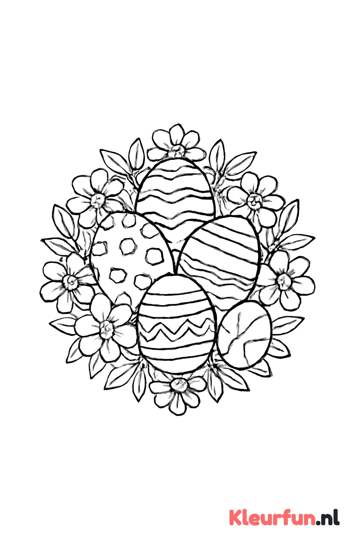 Paasmandala met gevarieerde eierpatronen en bloemen