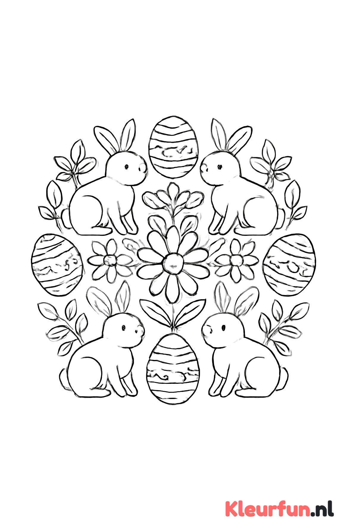 Paas mandala met paashazen en bloemen