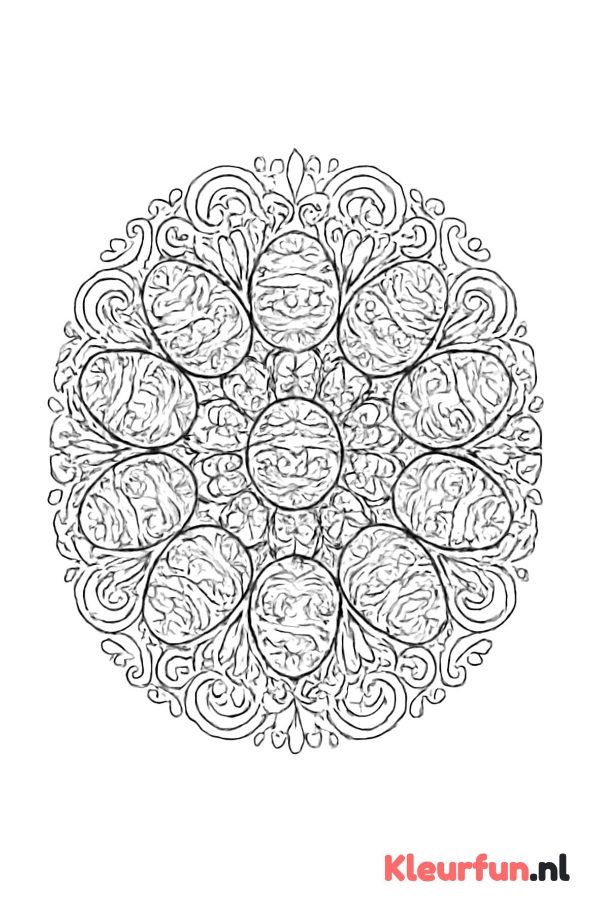 Mandala met versierde paas-eieren en lentebloemen