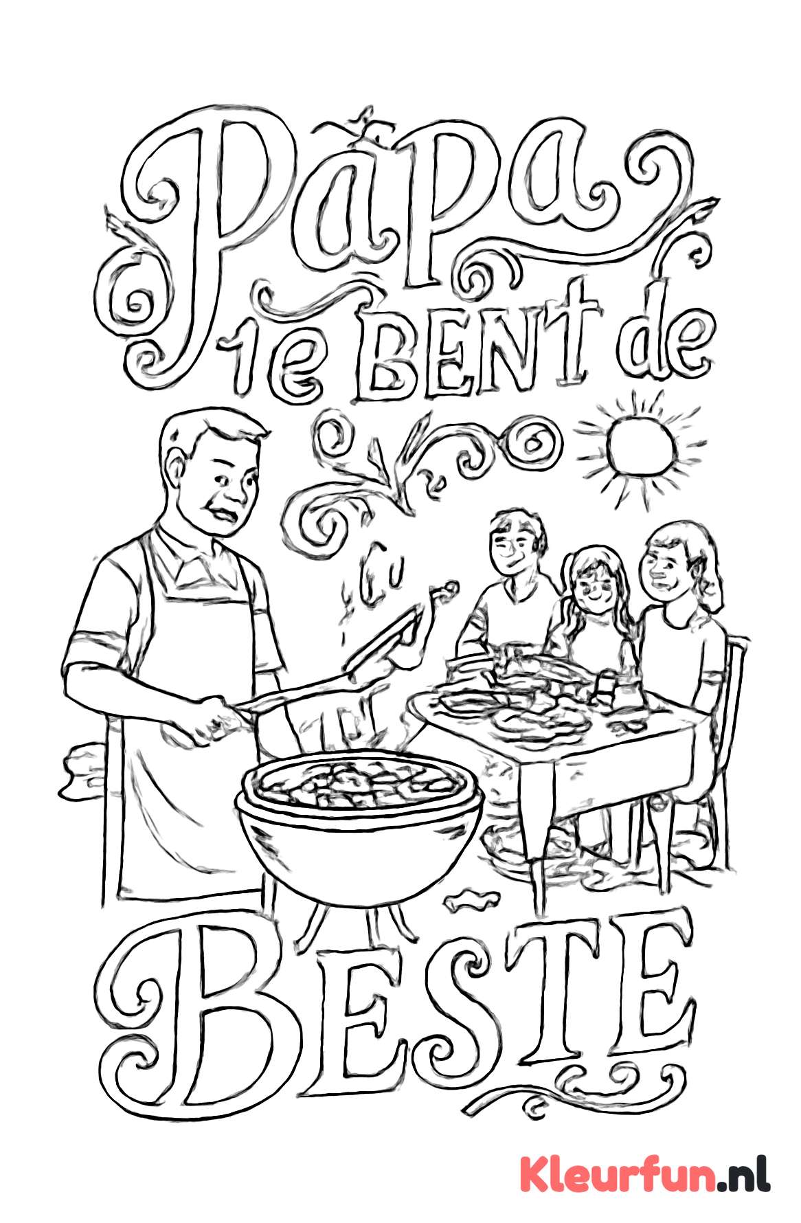 Vader bereidt barbecue voor het gezin