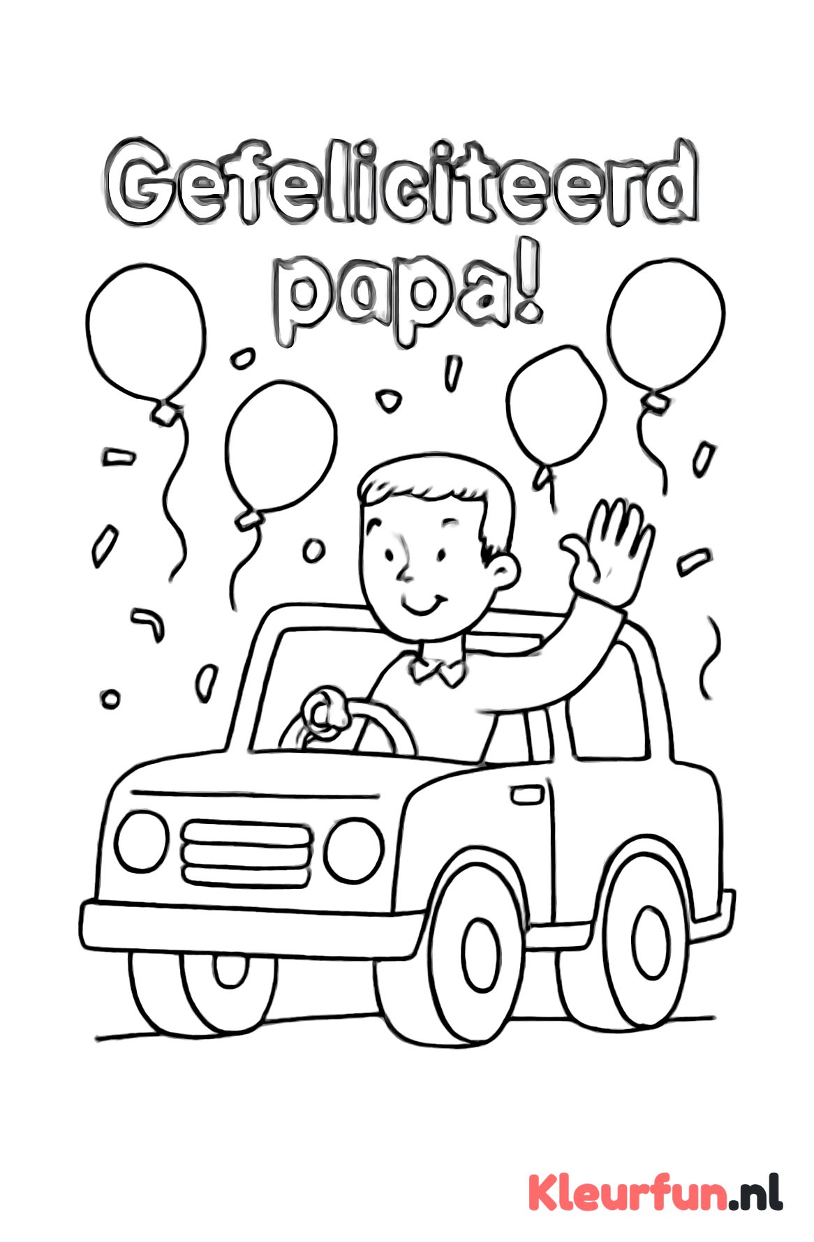 Papa in auto met ballonnen en confetti