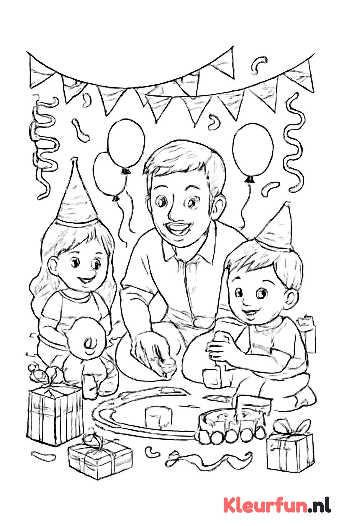 Papa en Kinderen Spelen Bij Verjaardagsfeest