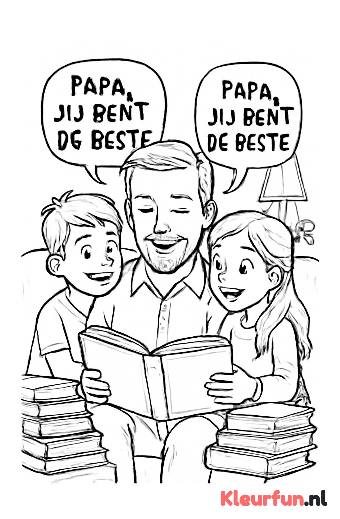 Vader leest een boek met kinderen