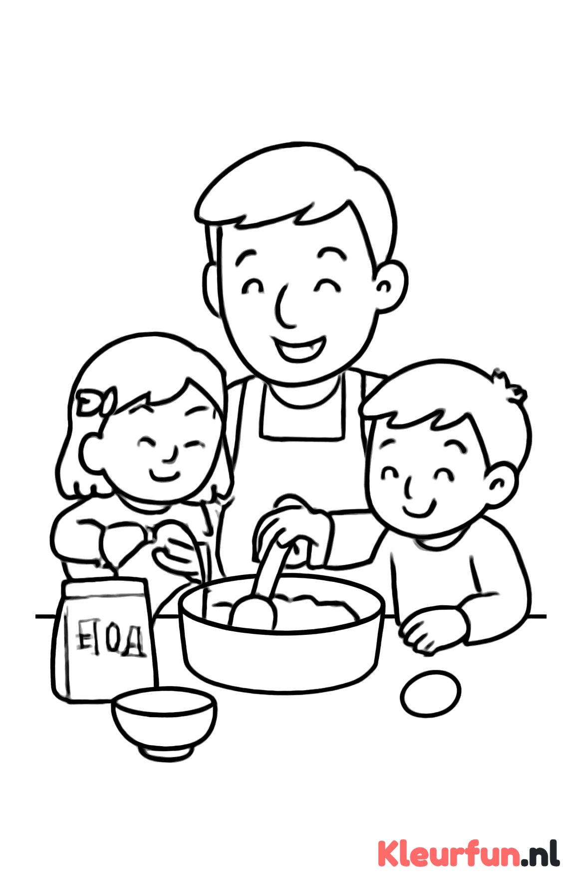 Papa bakt taart met kinderen