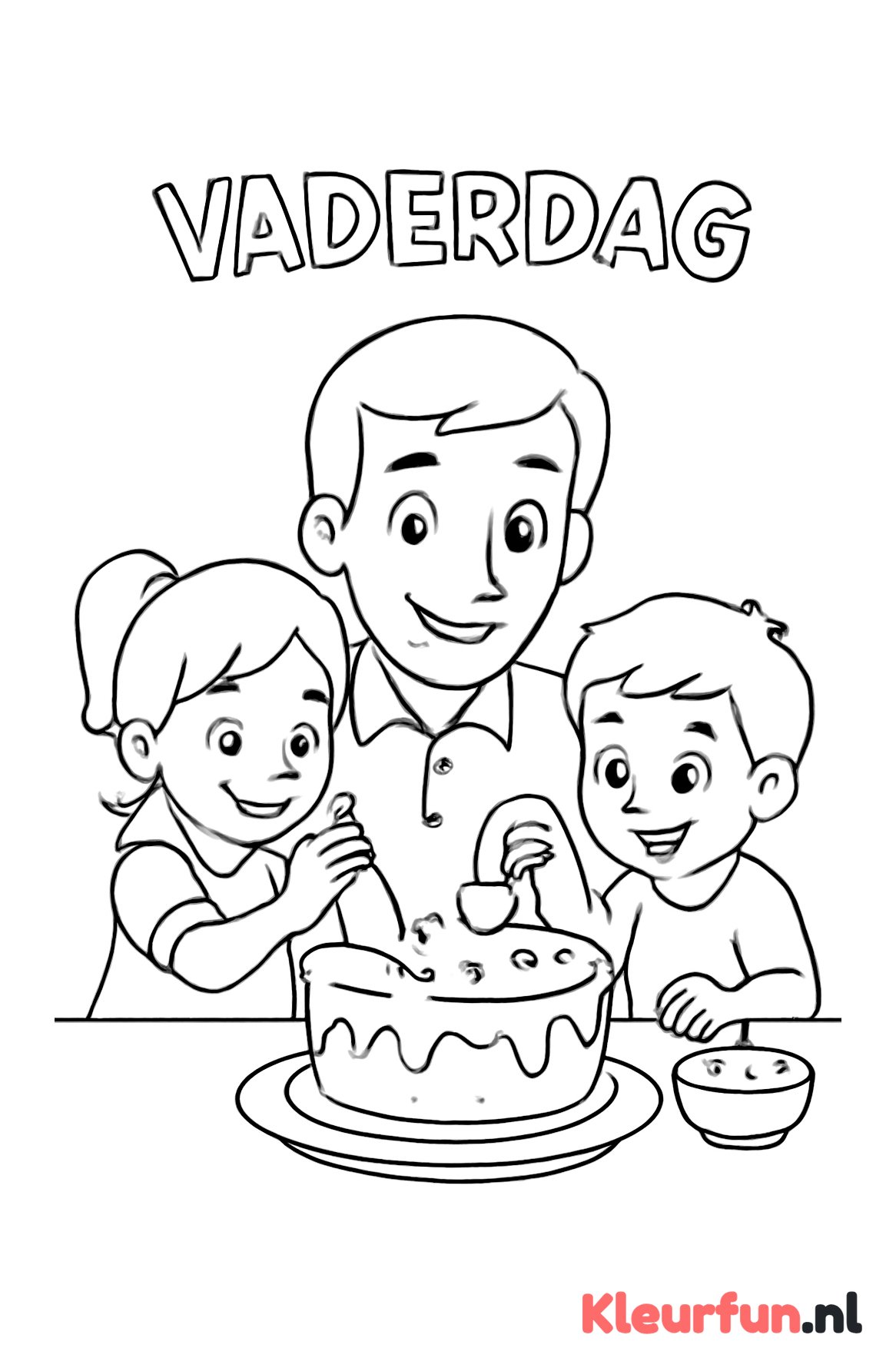 Papa versiert taart met kinderen