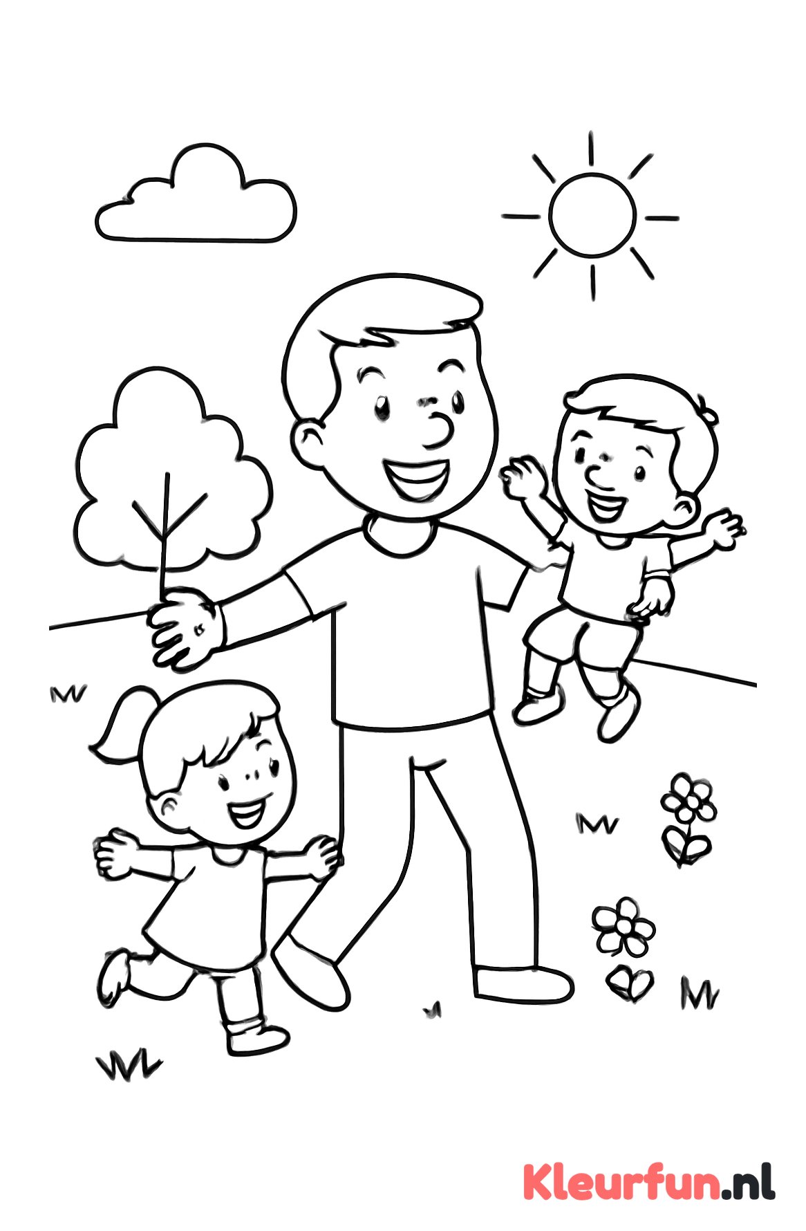 Papa speelt in de tuin met kinderen