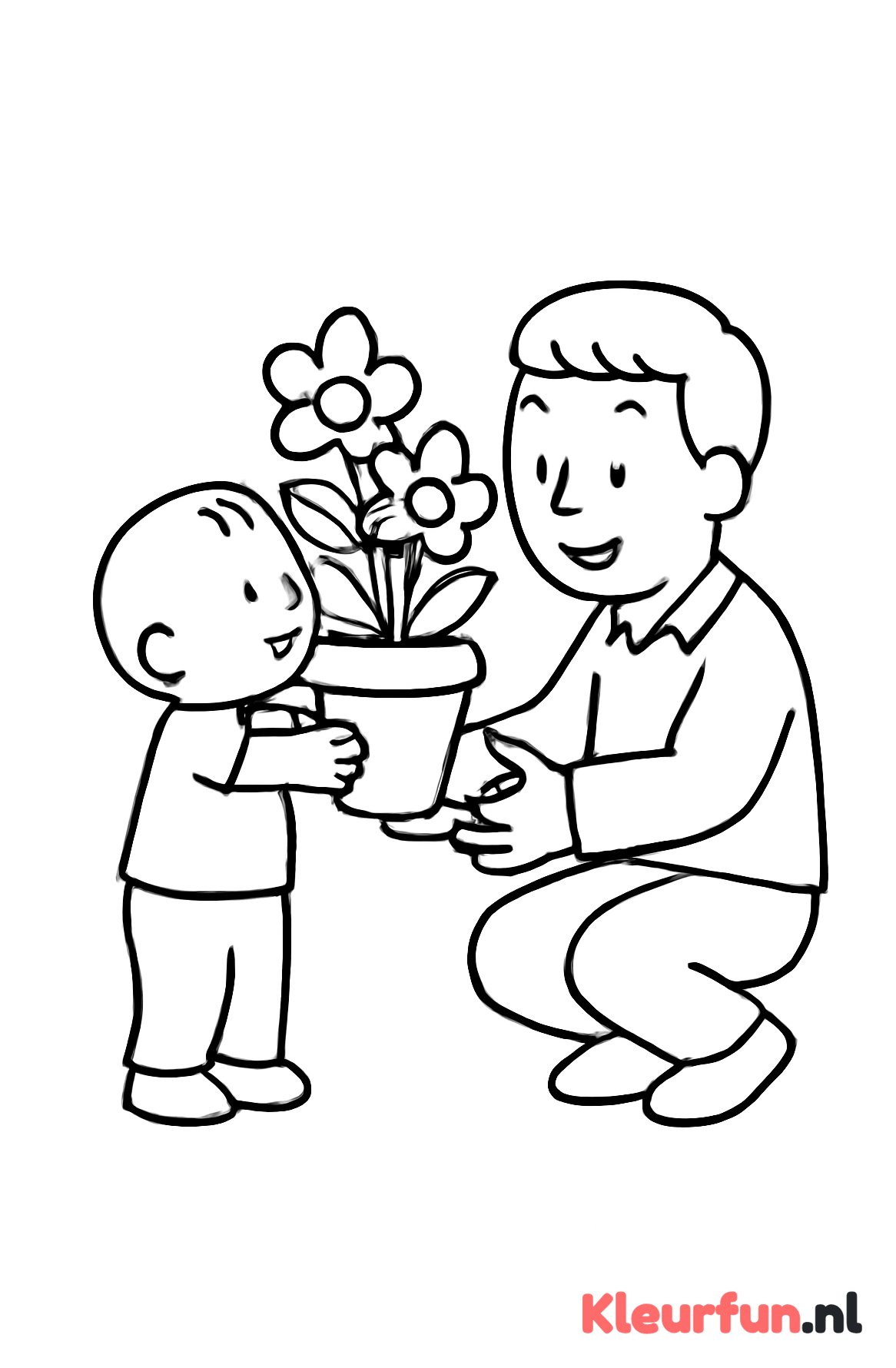 Peuter geeft bloemen aan vader