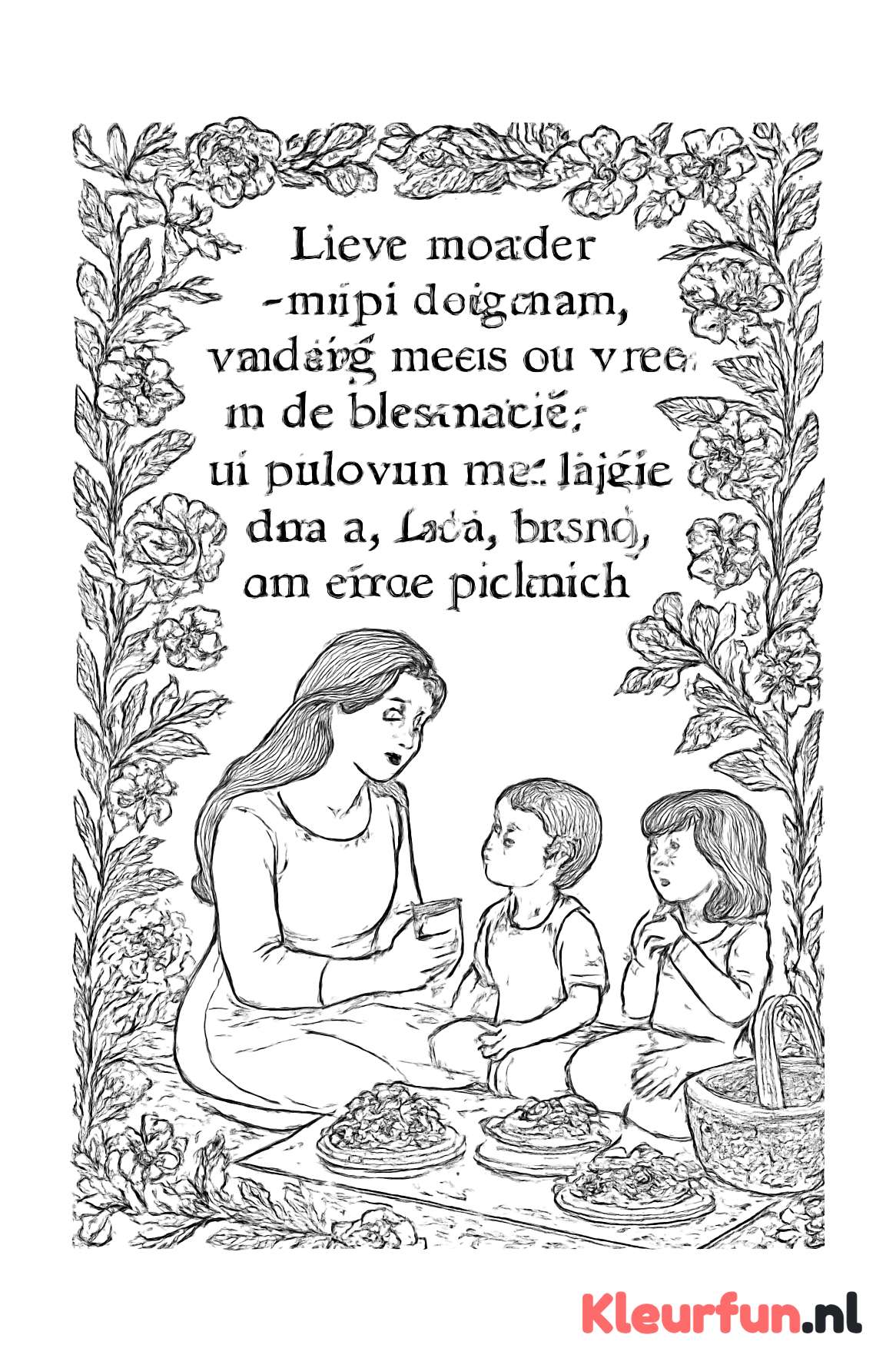 Picknick met bloemrand en versje
