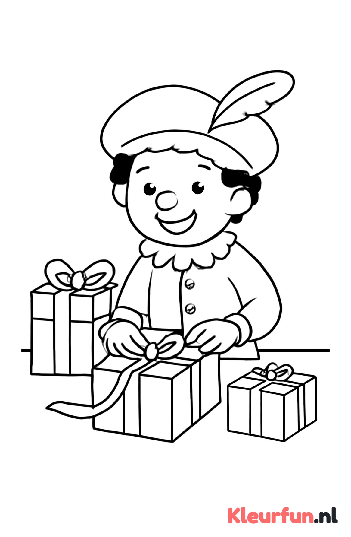 Piet pakt cadeaus in
