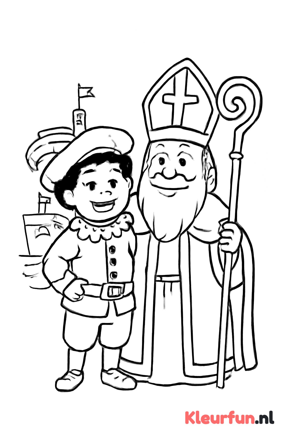 Piet en Sinterklaas bij stoomboot