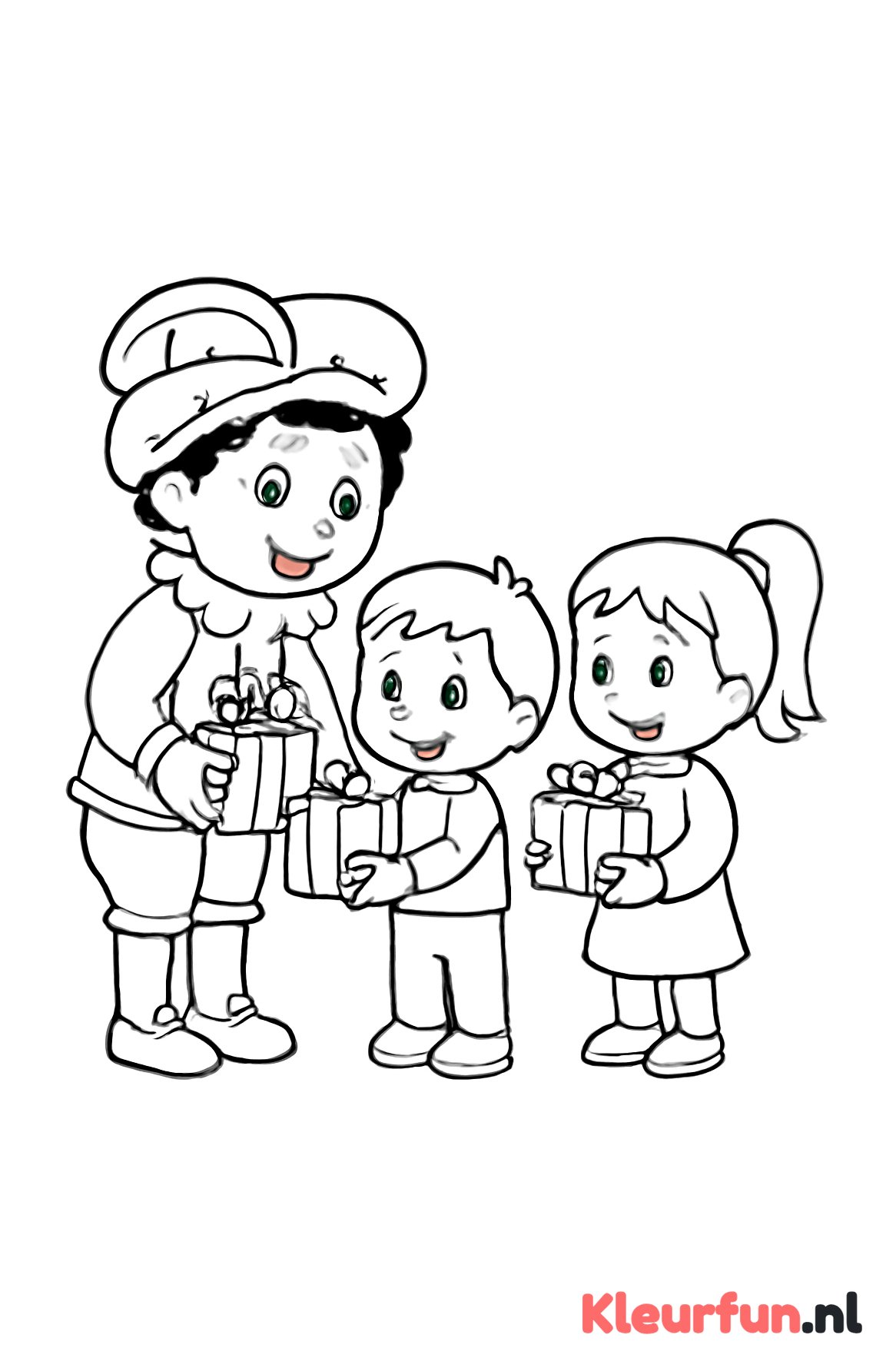 Piet geeft cadeautjes aan kinderen