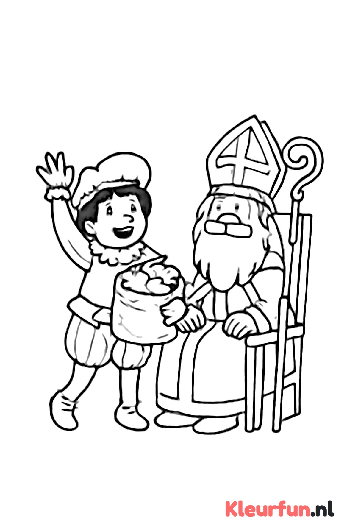 Piet met zak appels en Sinterklaas