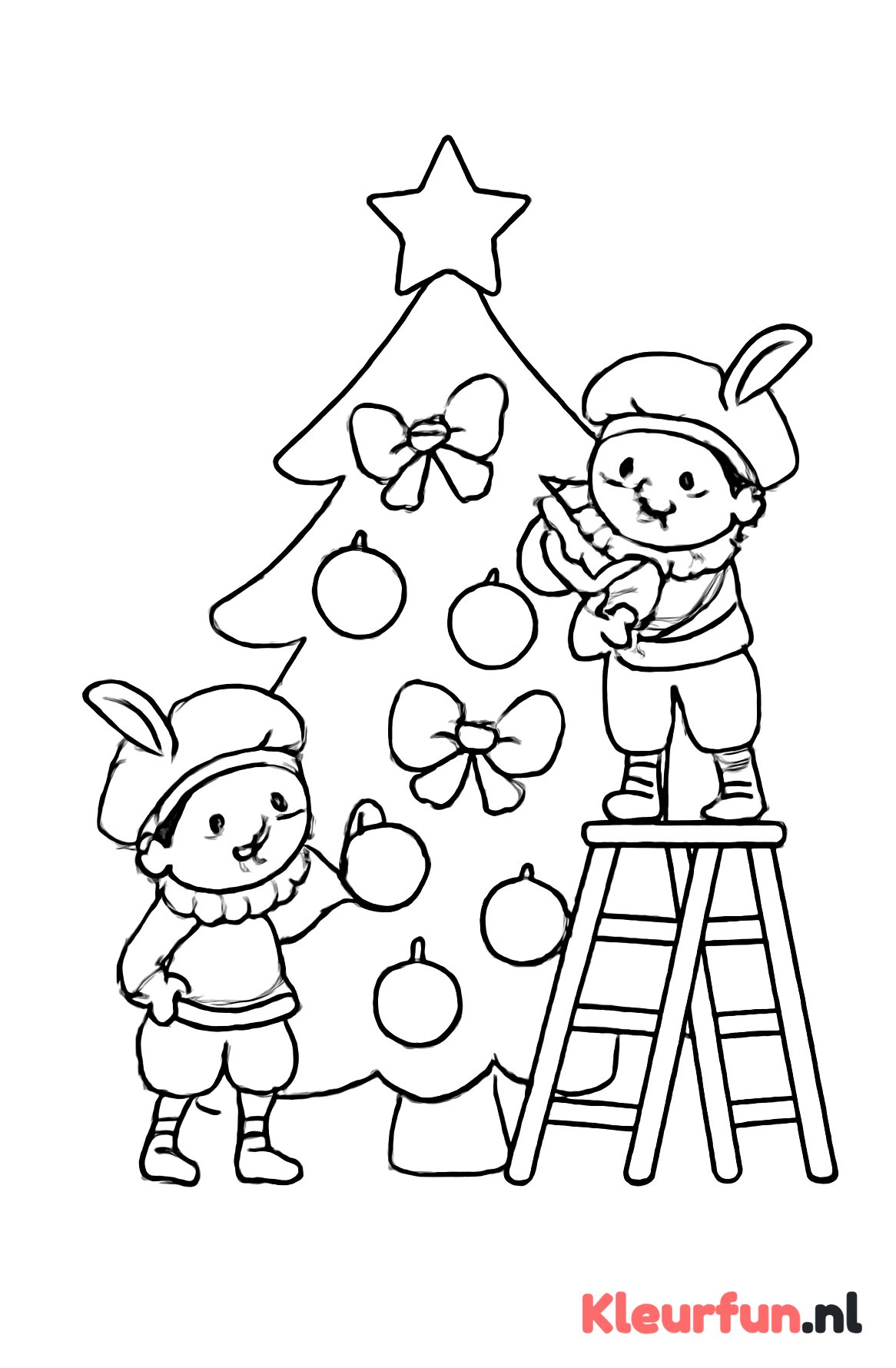 Pieten versieren kerstboom