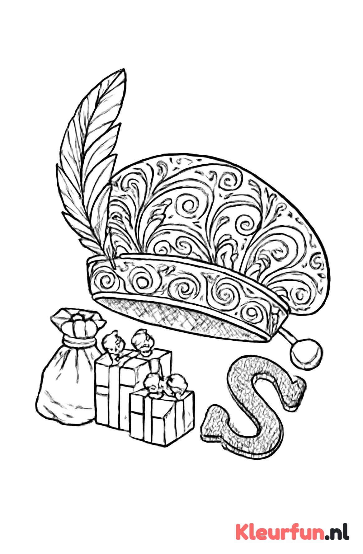Pietenmuts met sinterklaas attributen in detail