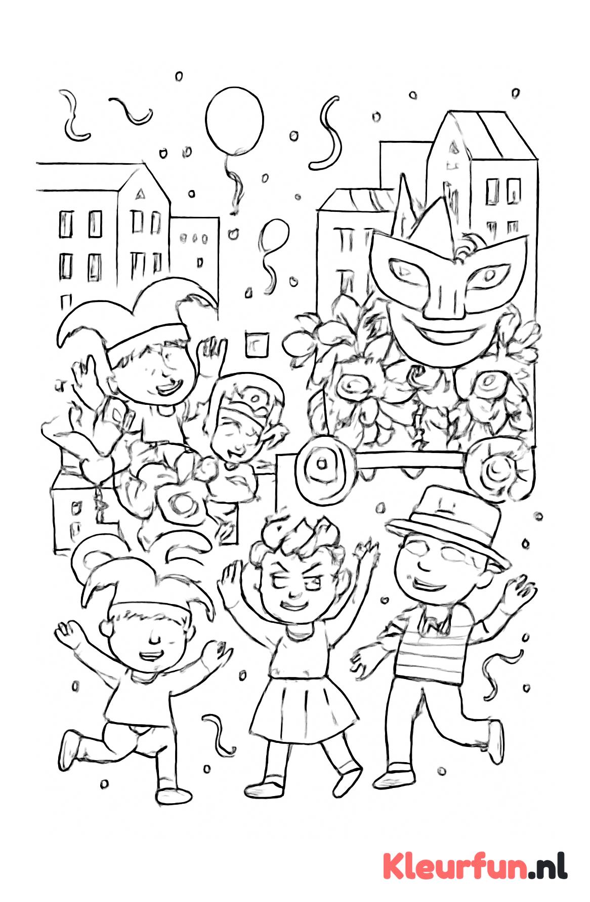 Praalwagen met kinderen tijdens carnaval