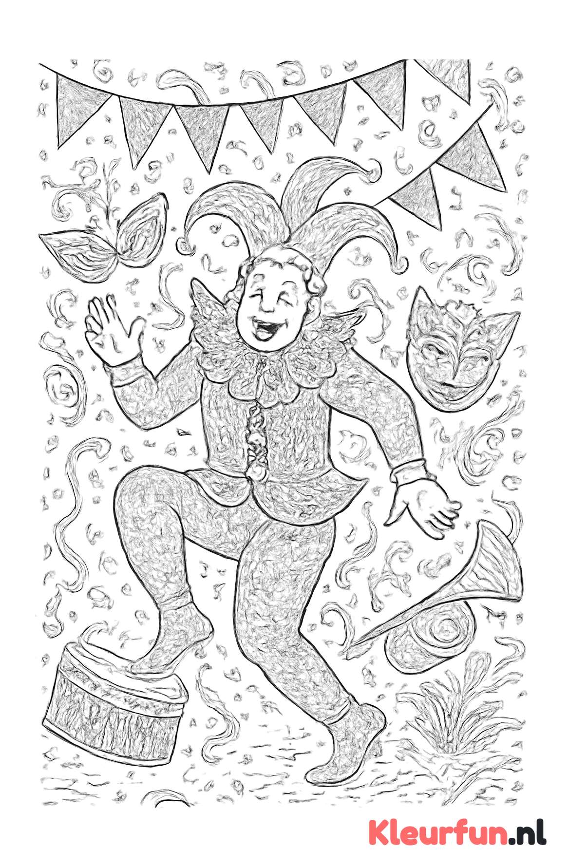 Dansende prins carnaval met confetti en vlaggen