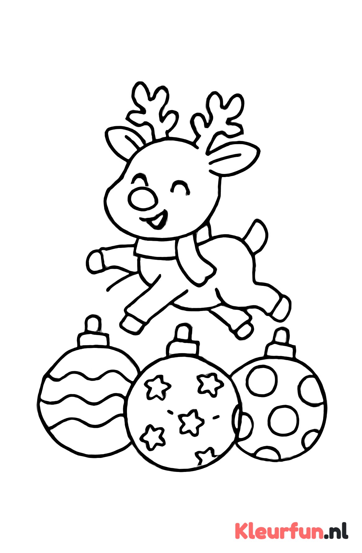 Rendier springt tussen kerstballen