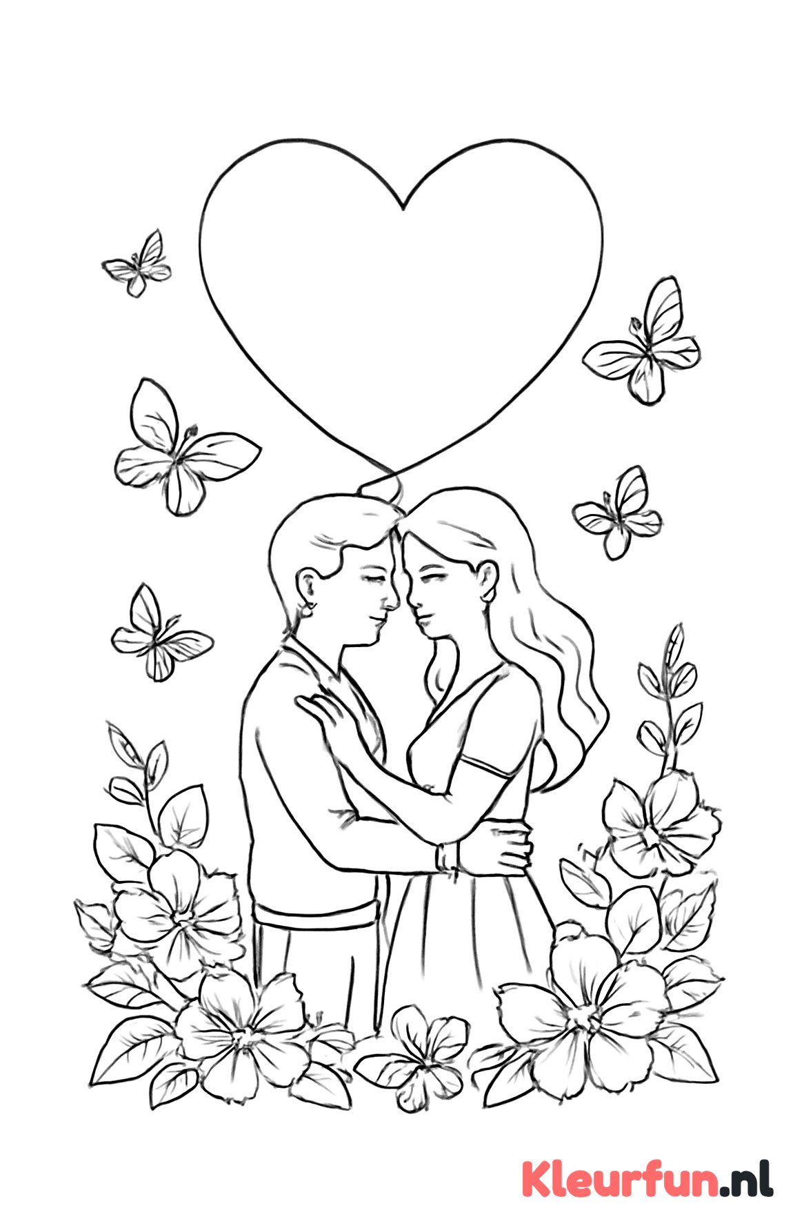 Romantisch tafereel met hartballon en bloemen