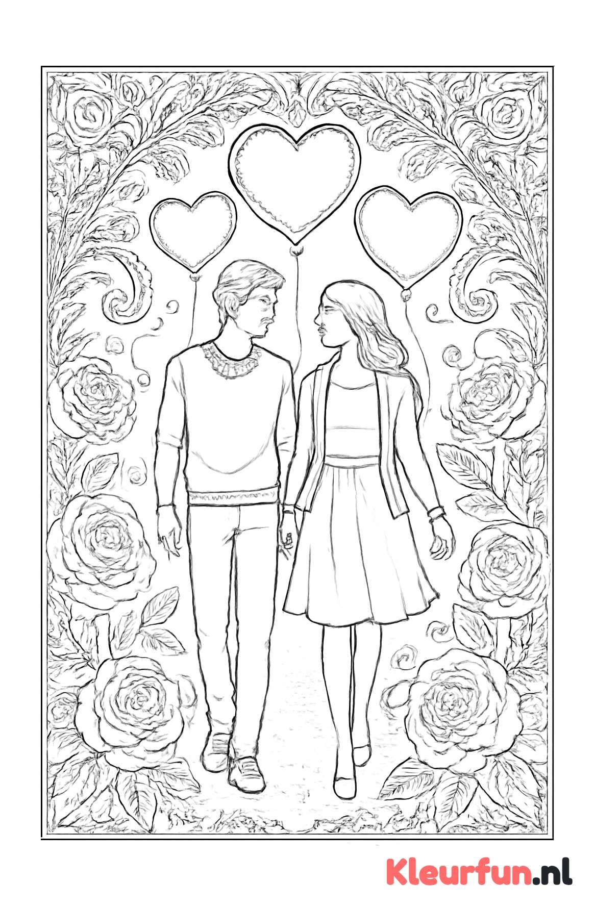 Romantische Valentijns scène met rozen en harten