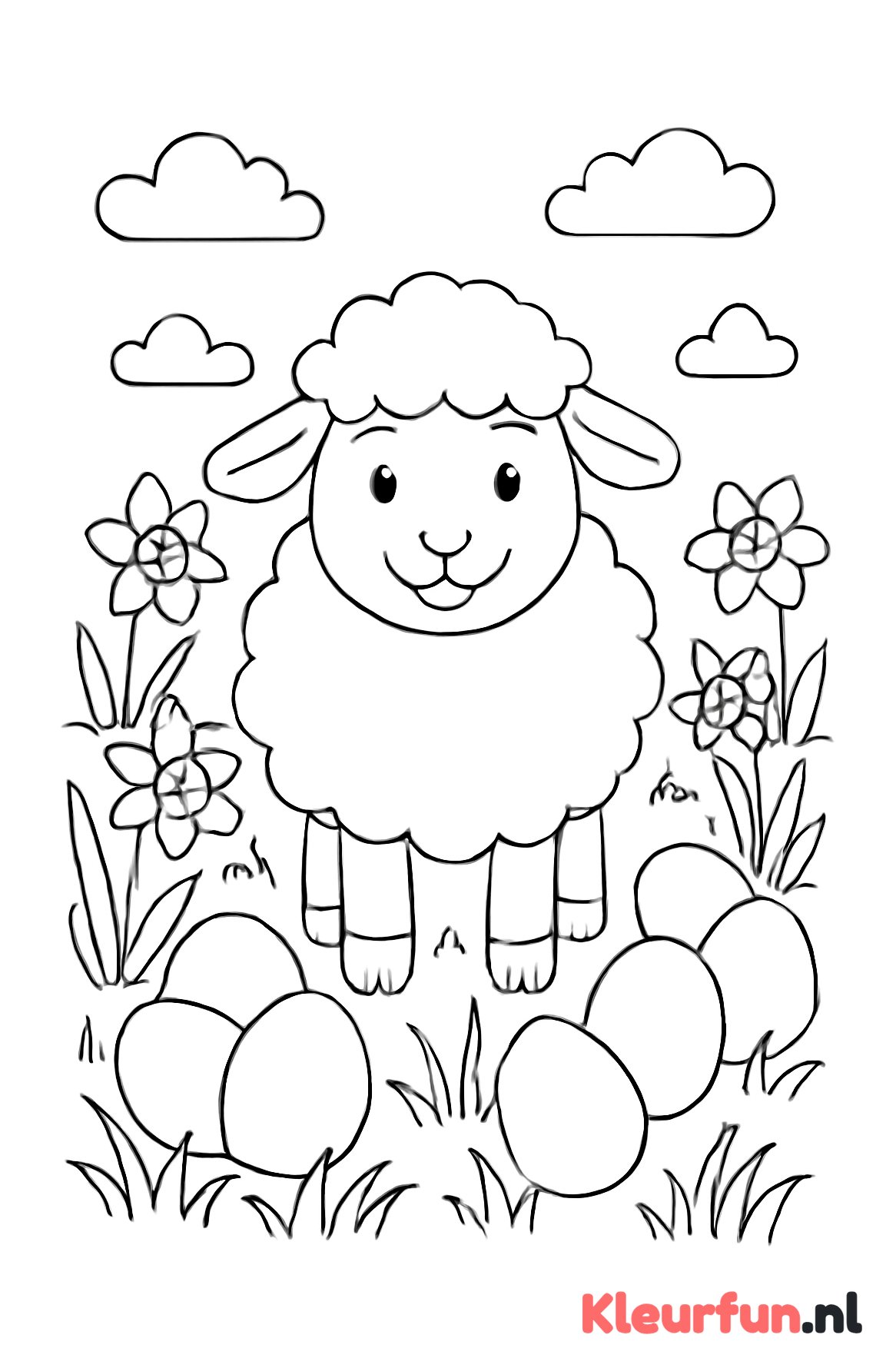 Schaap in wei met paasbloemen