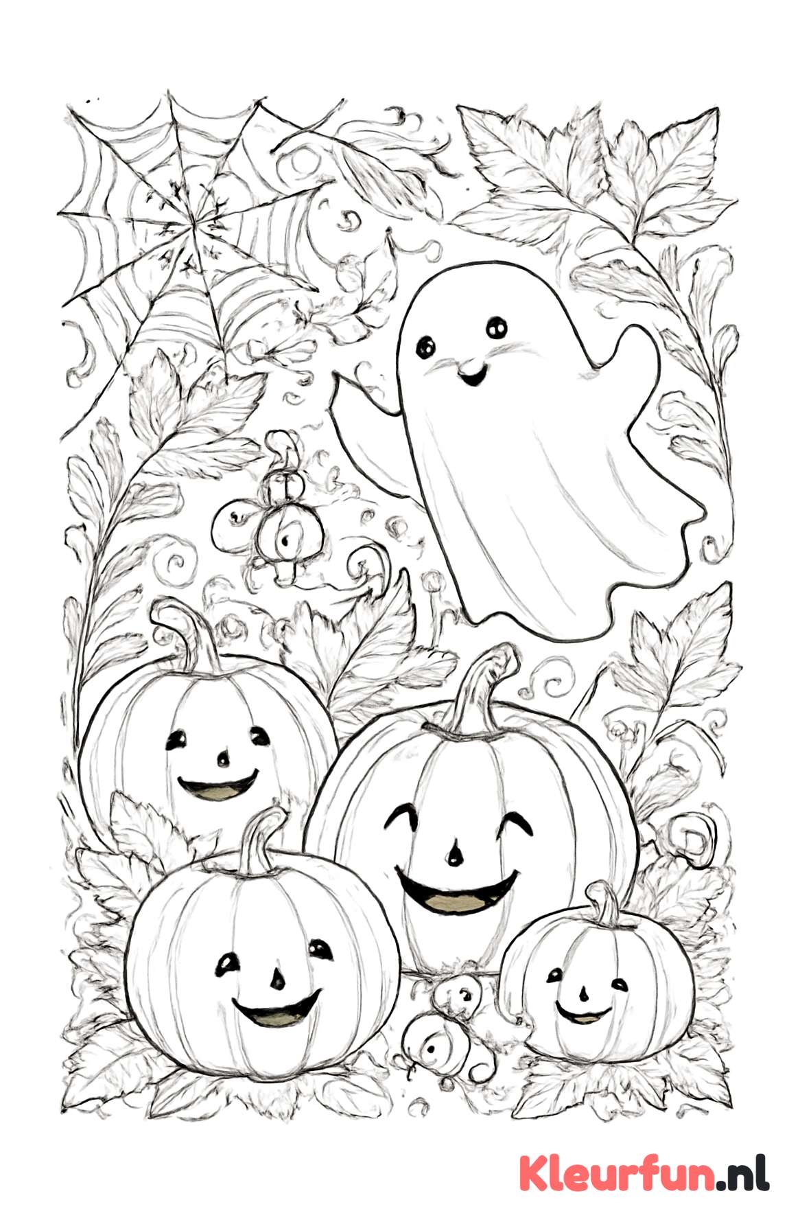 Schattige Halloween scéne met pompoentjes en spookje