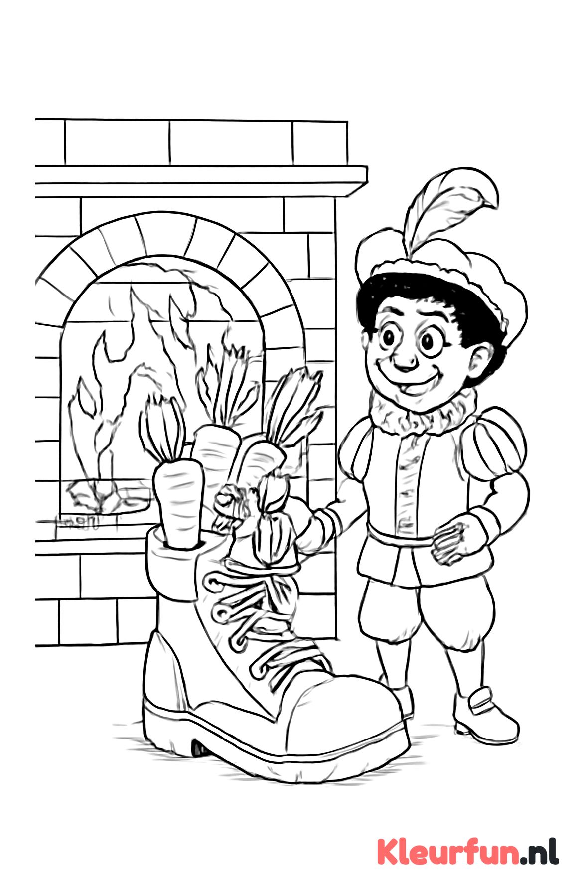 Sinterklaas schoen bij de open haard met piet
