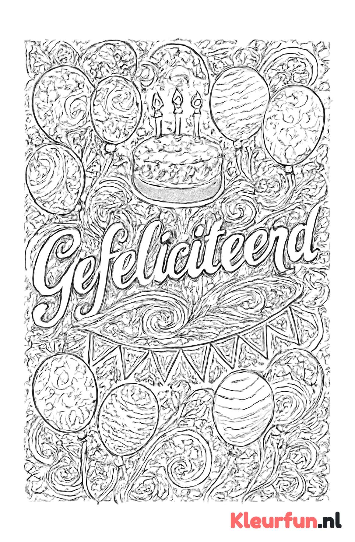 Sierlijke 'Gefeliciteerd' met ballonnen en taart