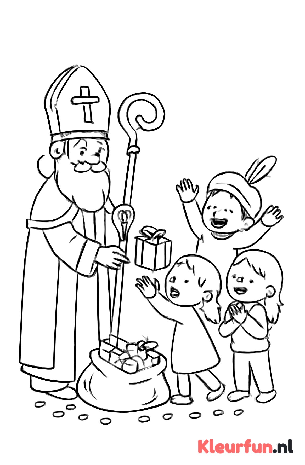 Sinterklaas deelt cadeautjes uit