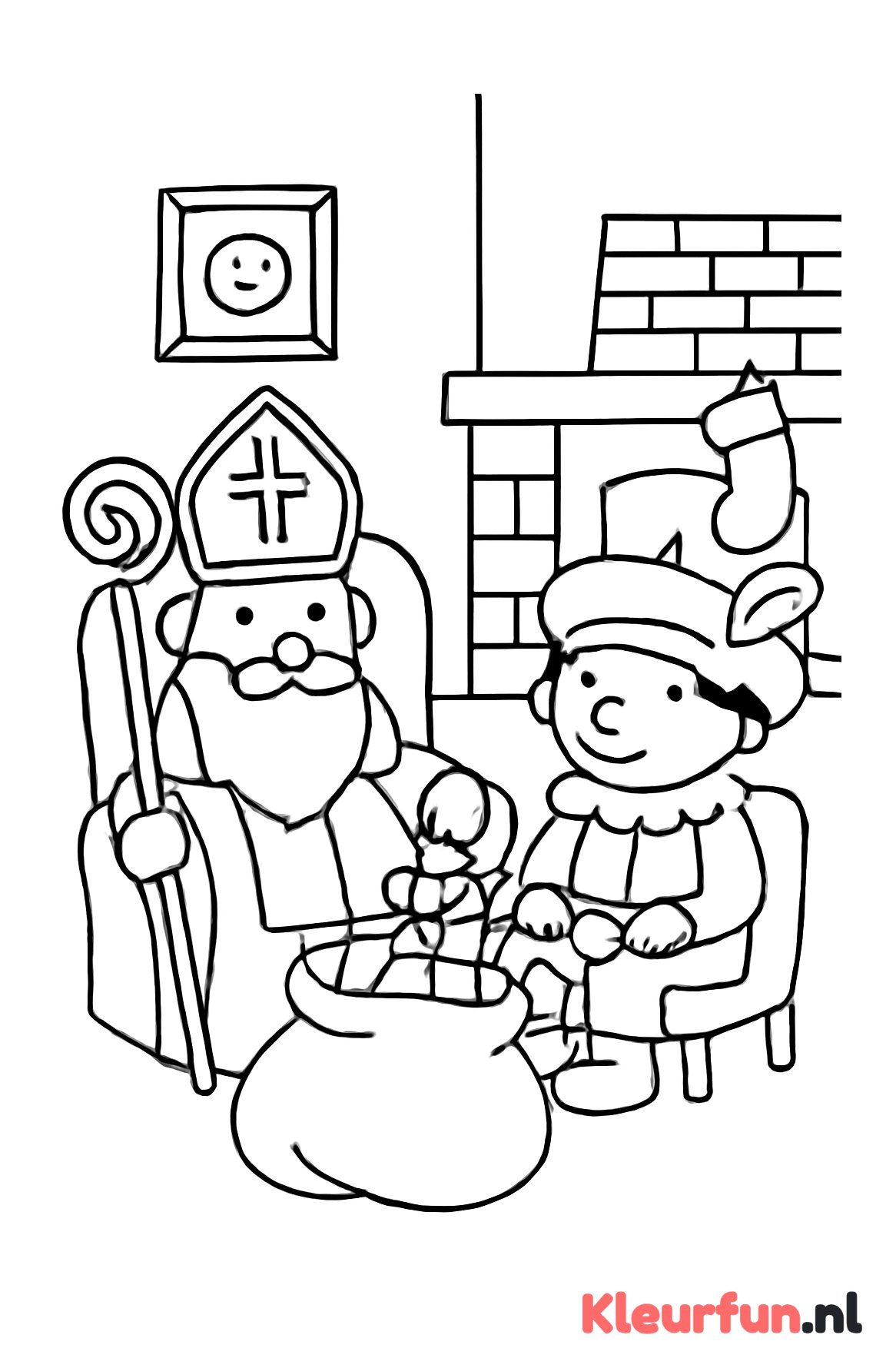 Sinterklaas en Zwarte Piet in een kamer