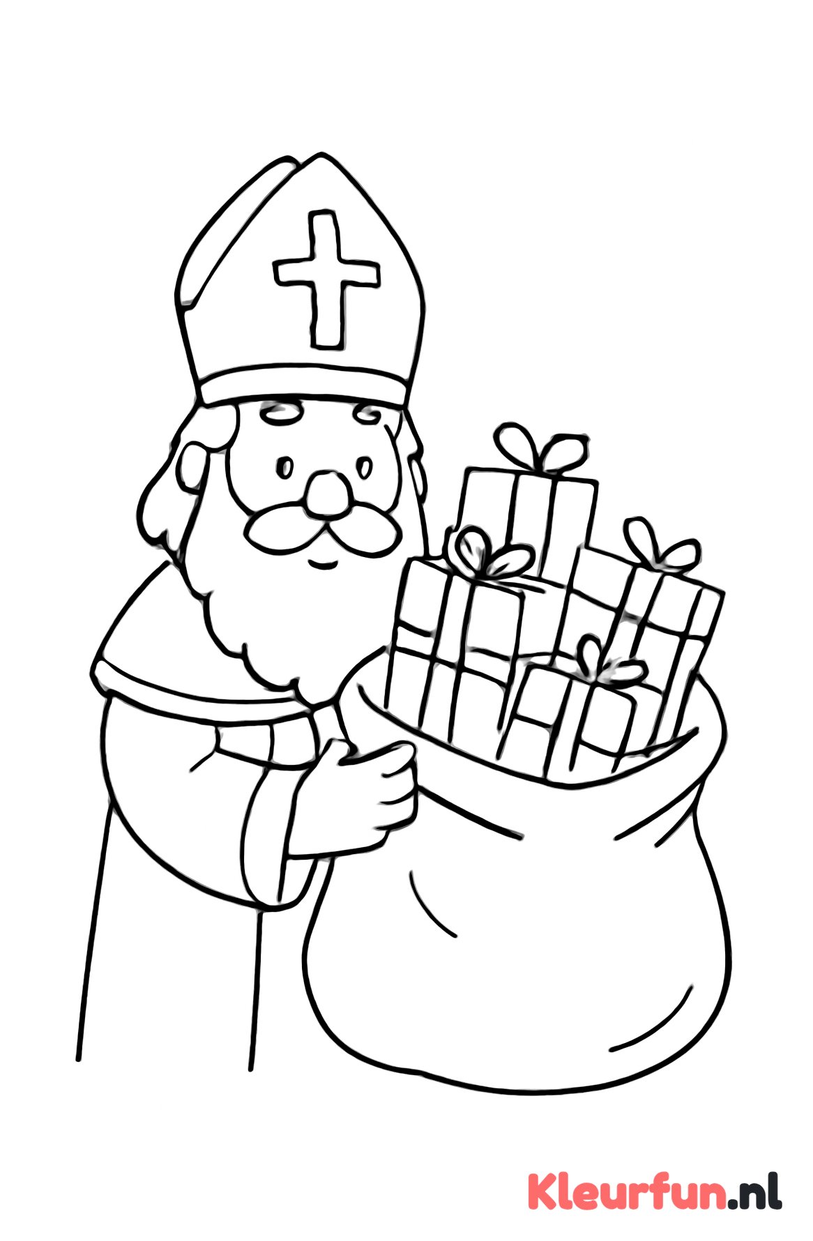 Sinterklaas met open zak vol cadeaus