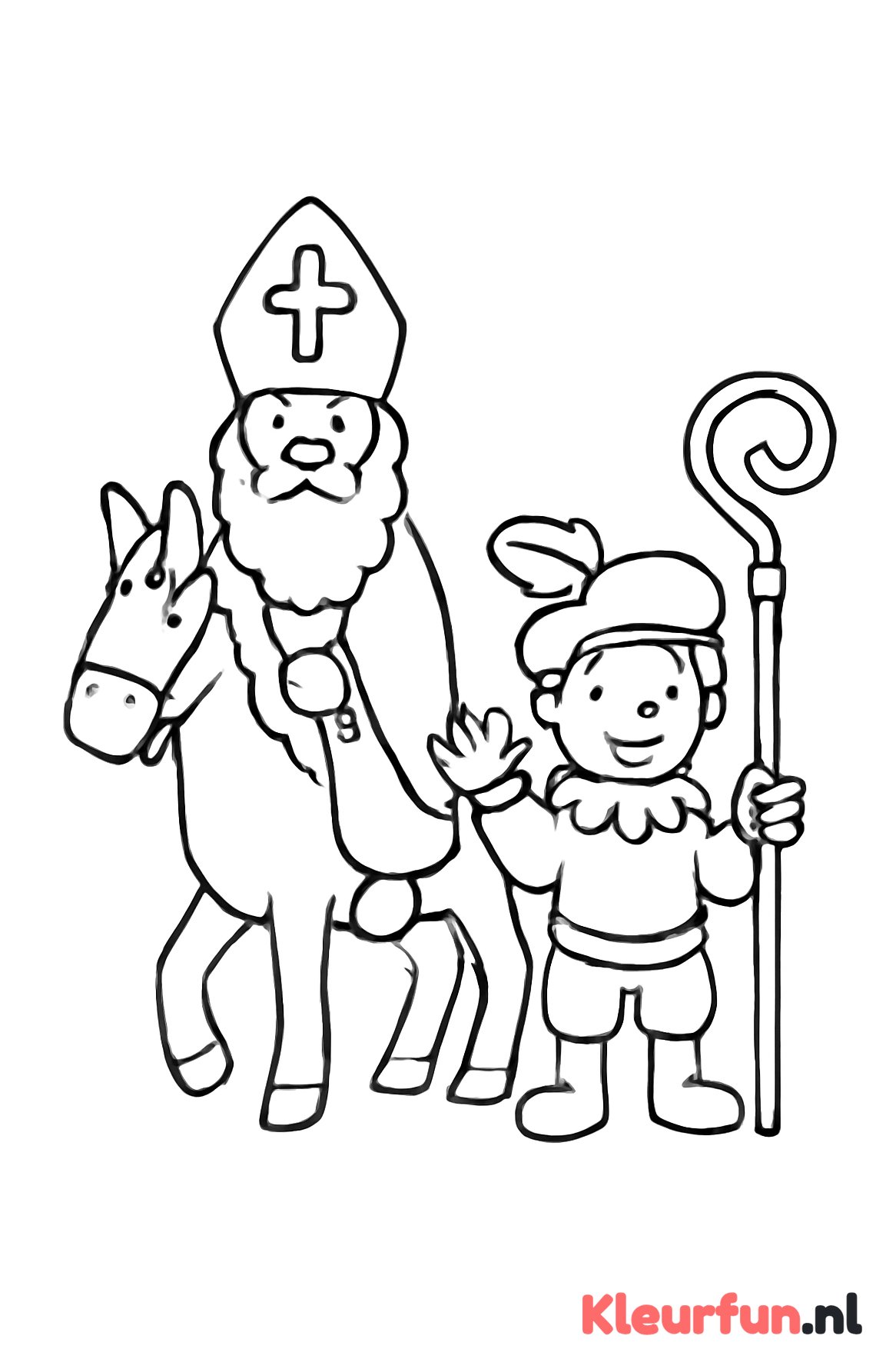 Sinterklaas op paard met Piet en staf