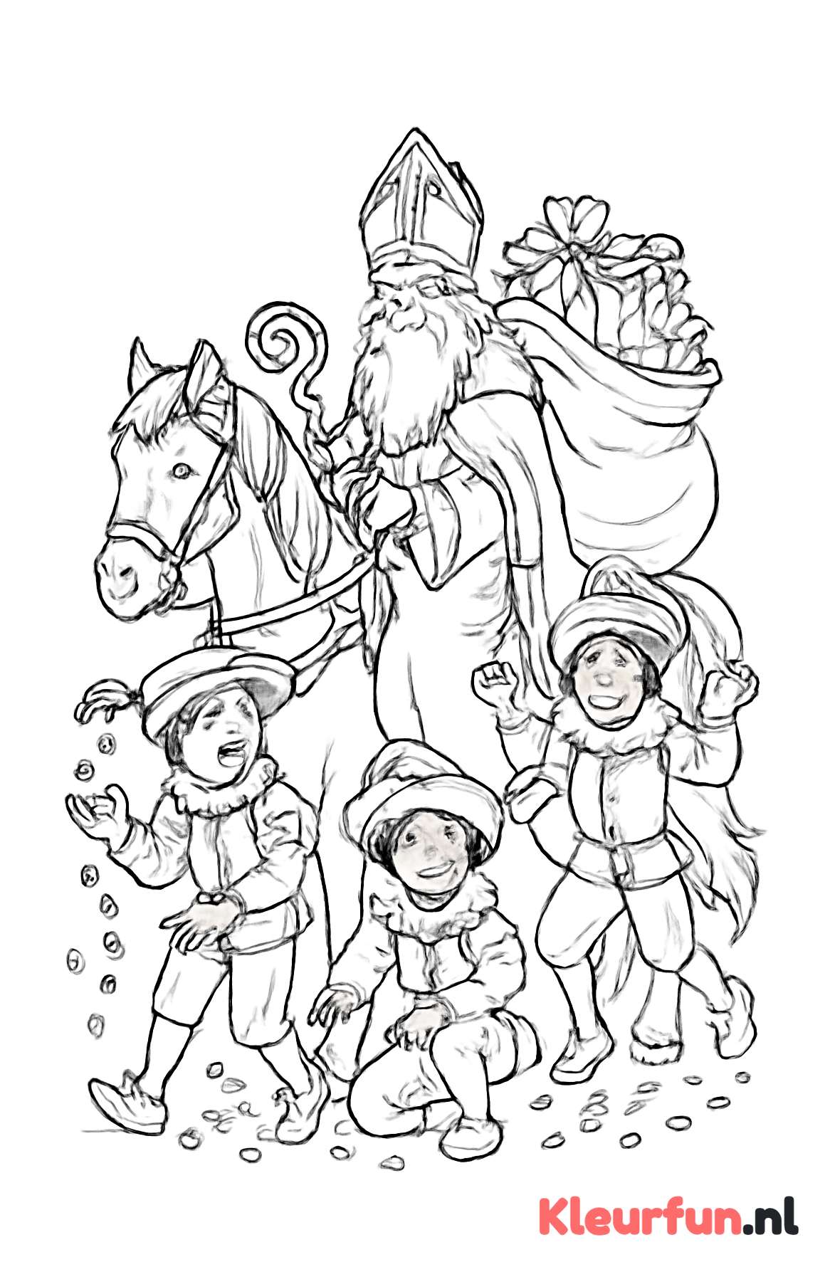 Sinterklaas op zijn paard met Pieten en cadeaus