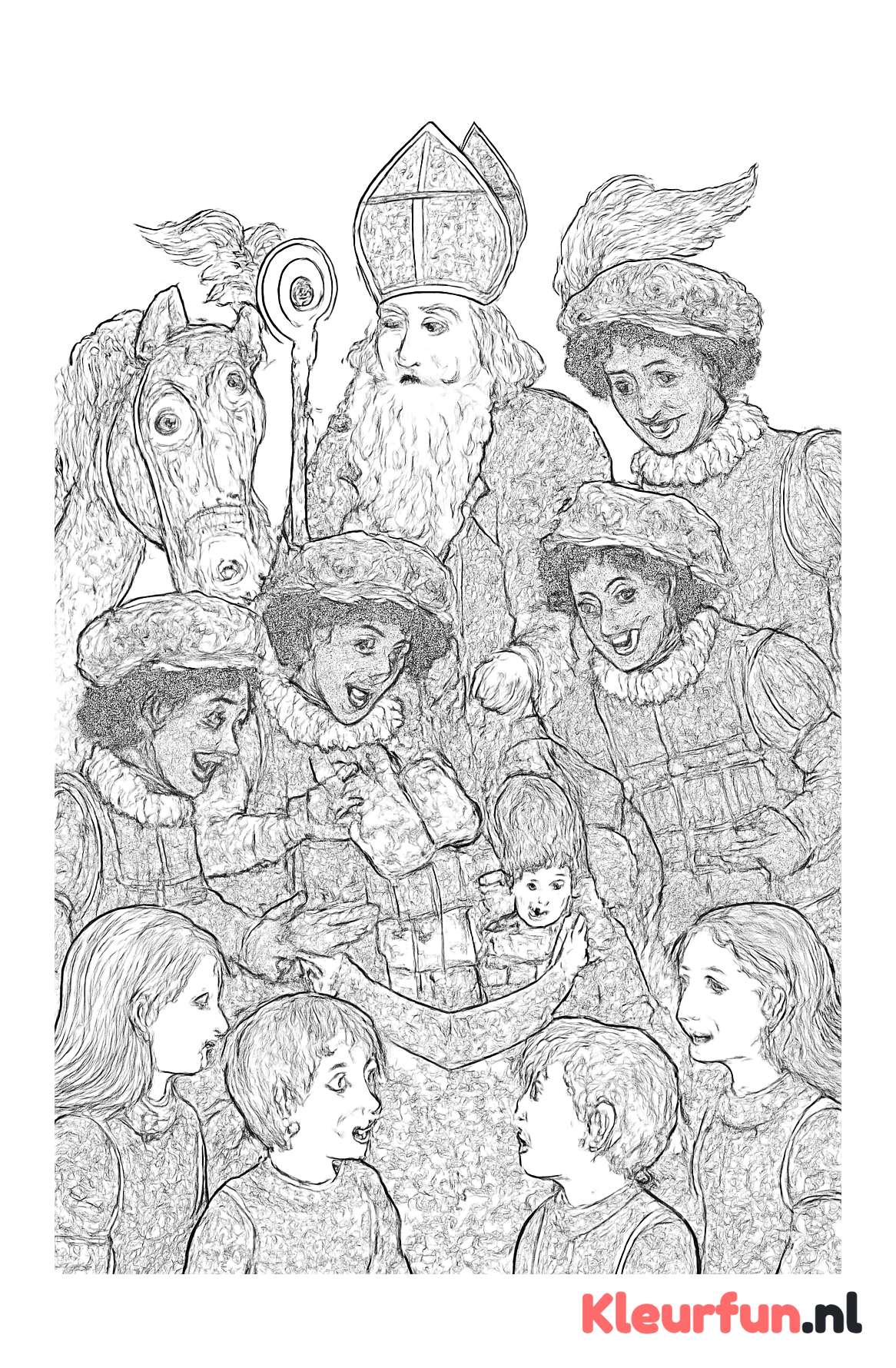 Sinterklaas en Pieten delen cadeautjes