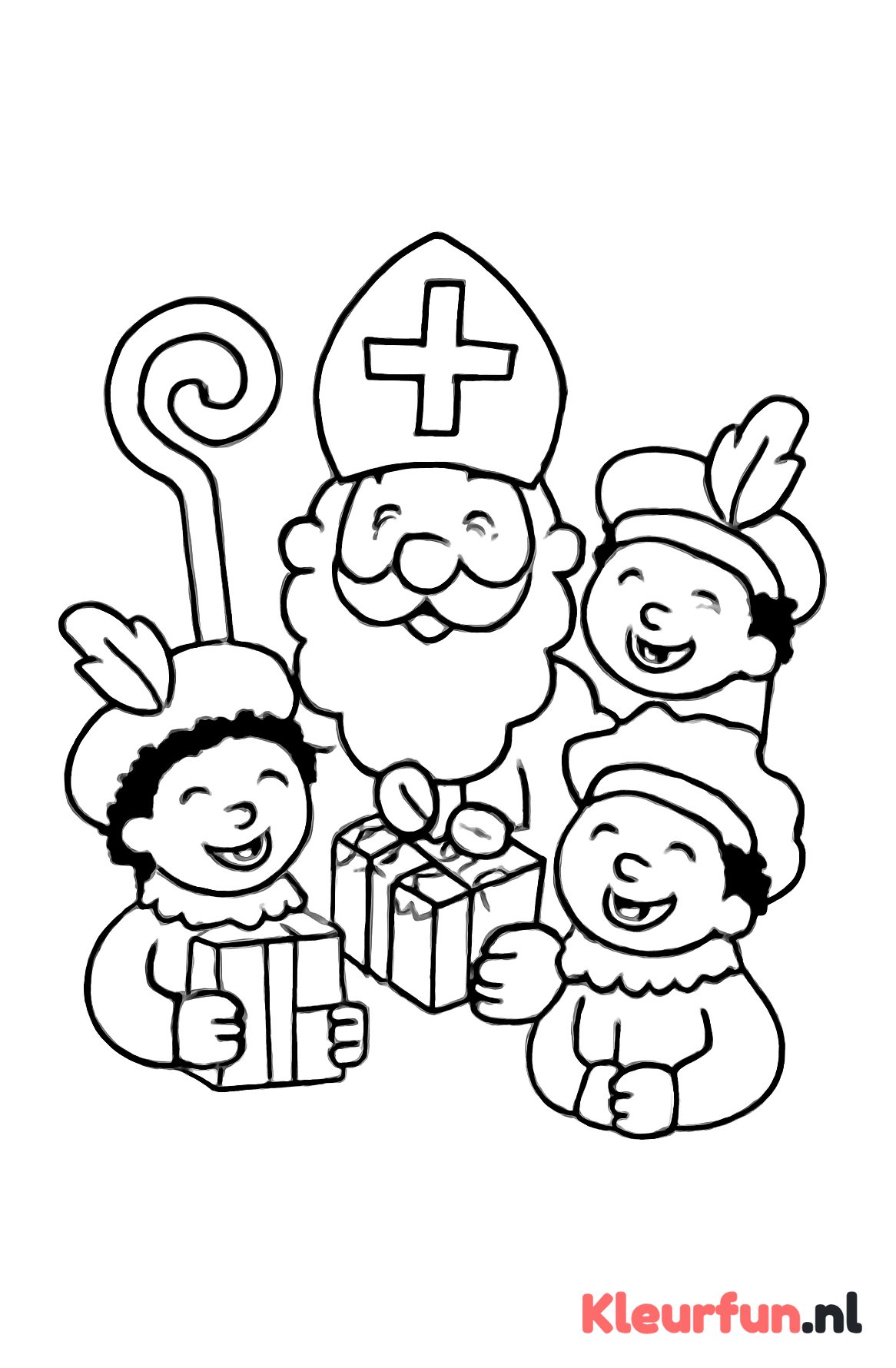 Sinterklaas en Pieten met cadeautjes