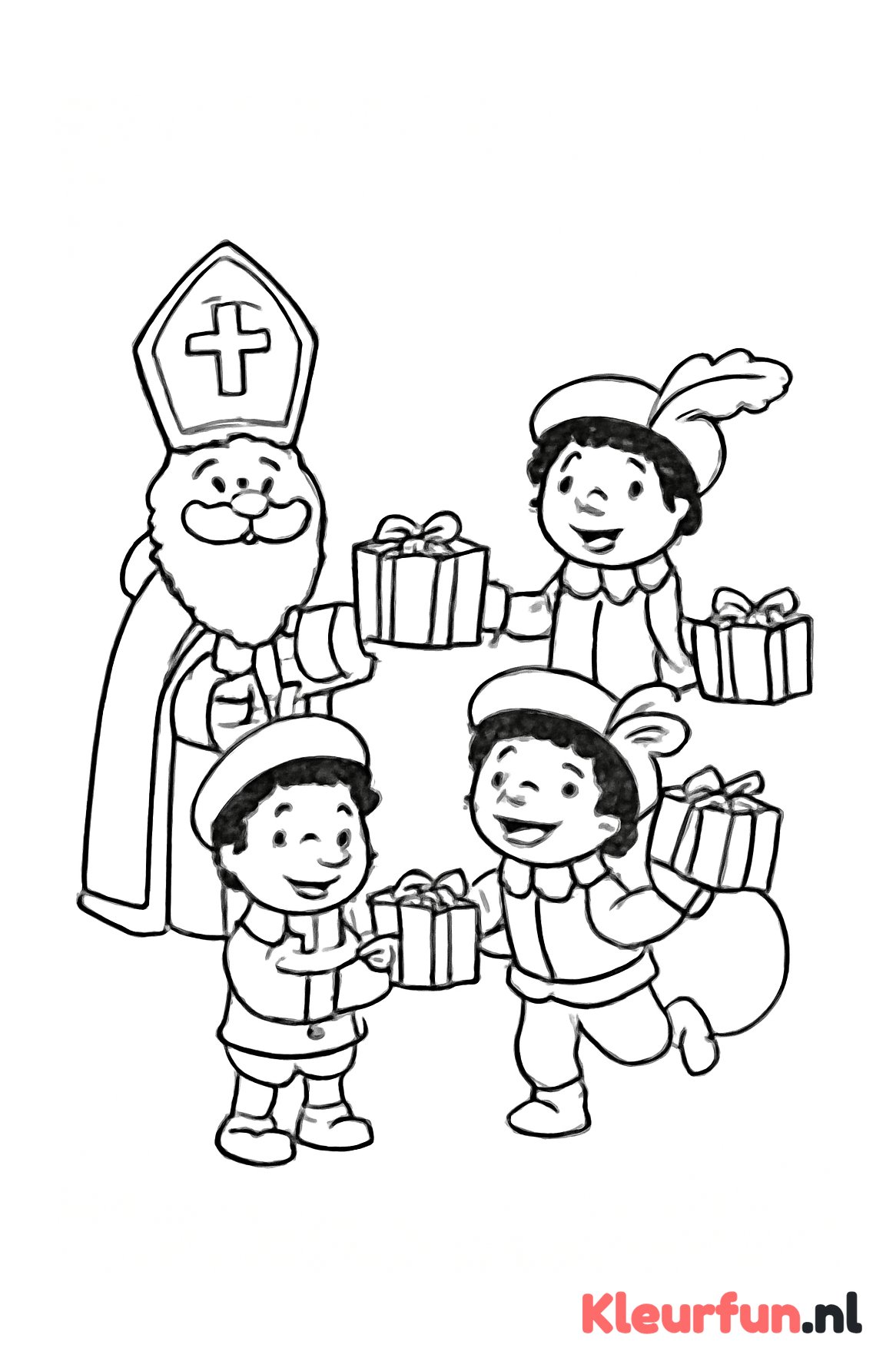 Sinterklaas en pieten met cadeautjes