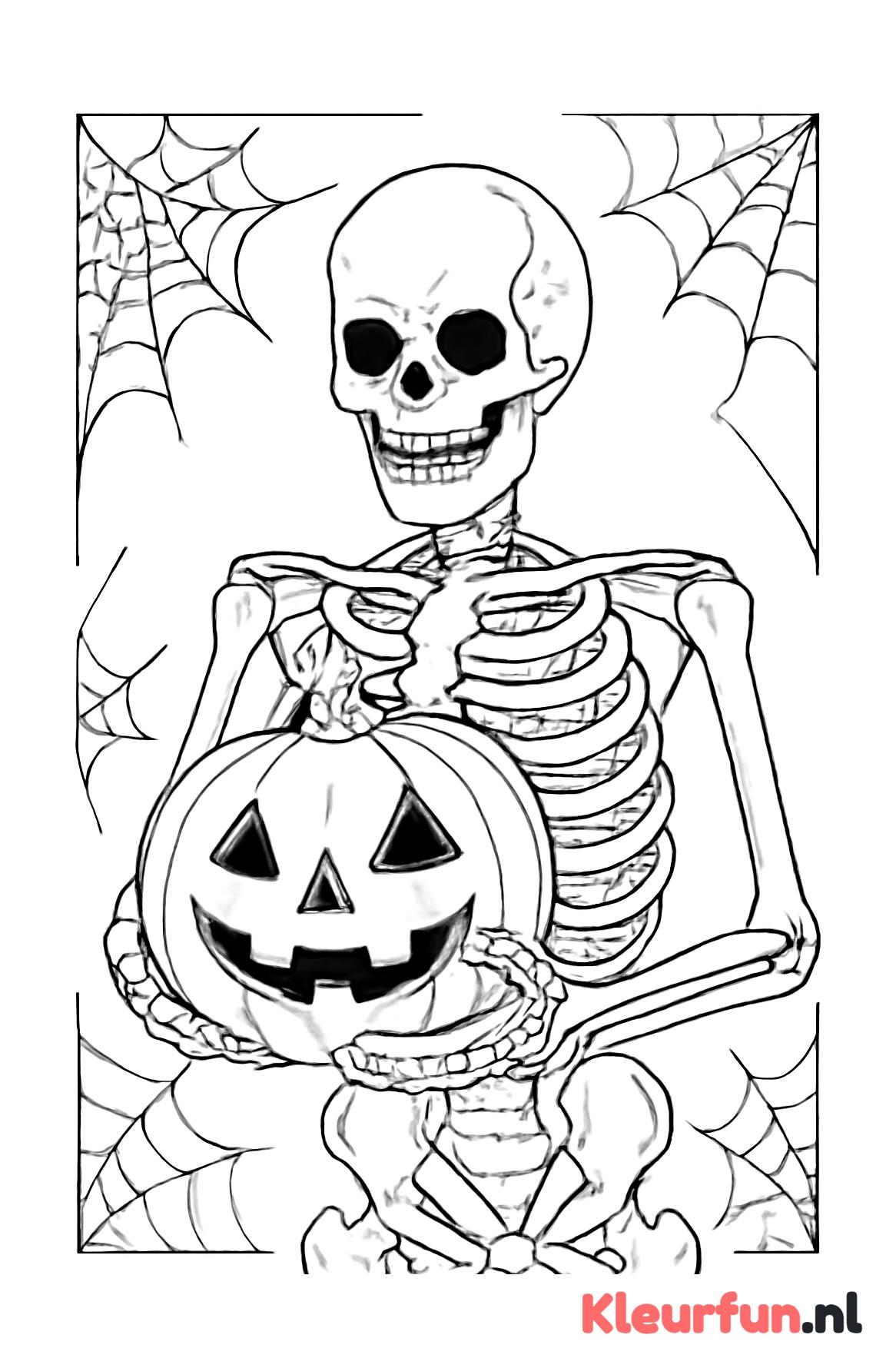 Skelet met Halloween-pompoen