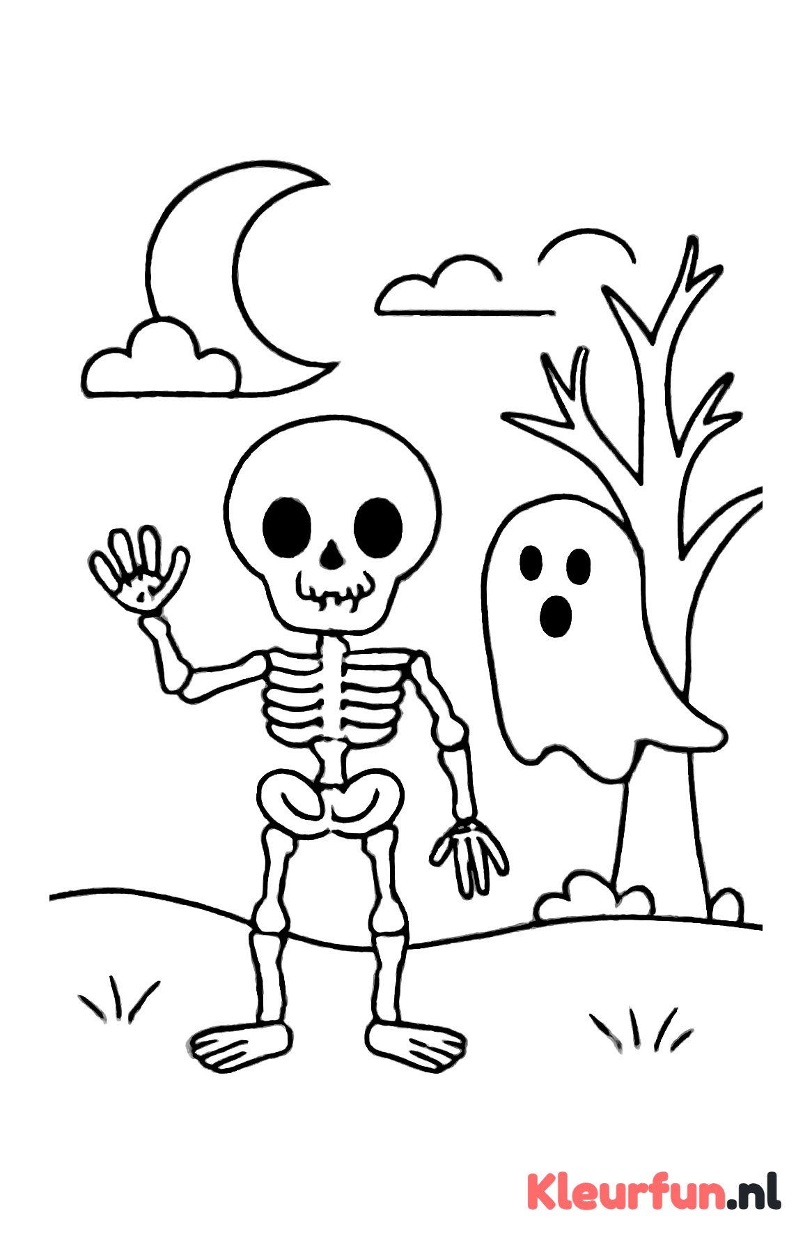 Skelet met spook en maan