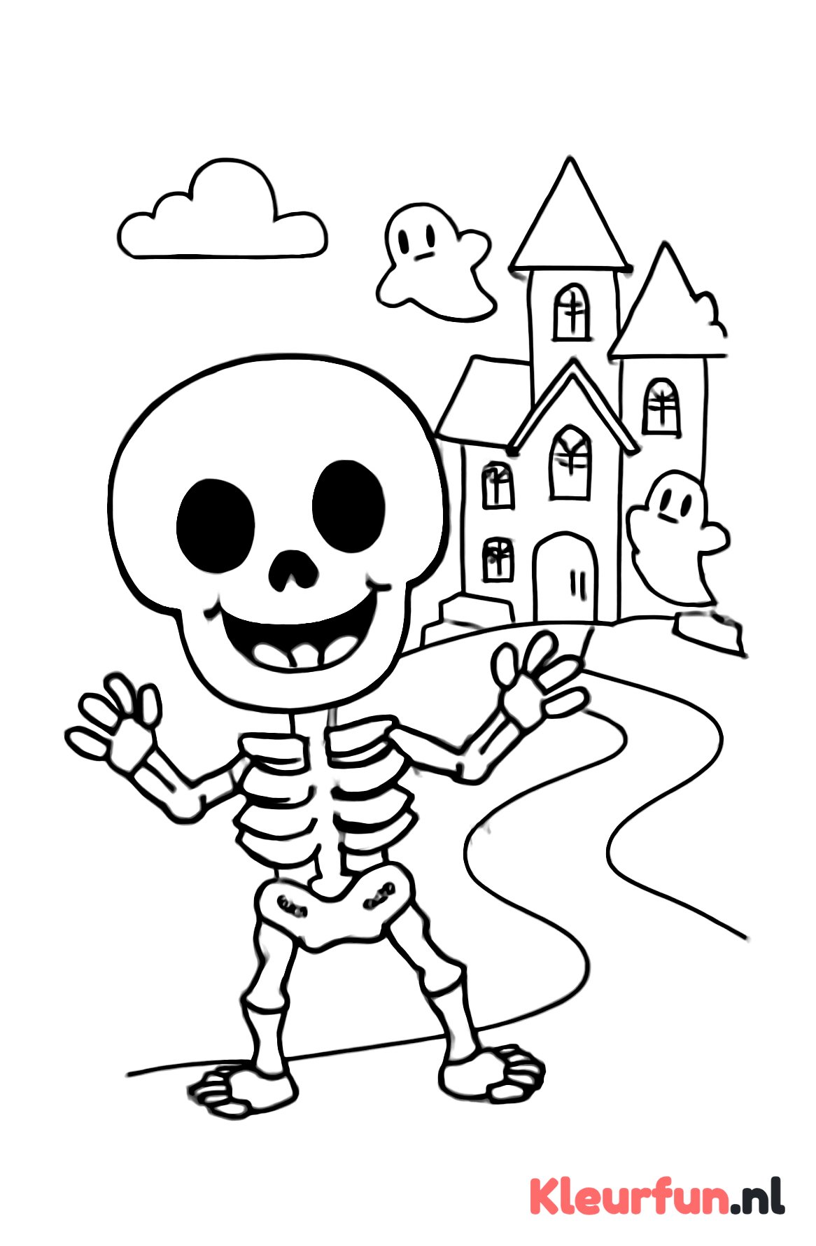 Skelet met spookhuis