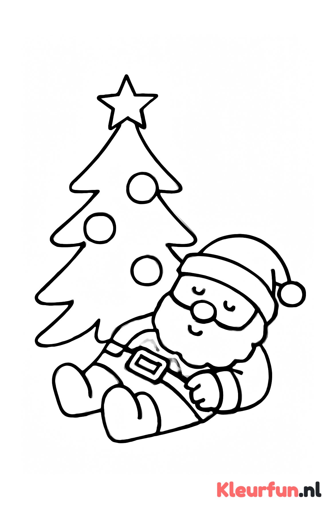 Slapende kerstman bij kerstboom
