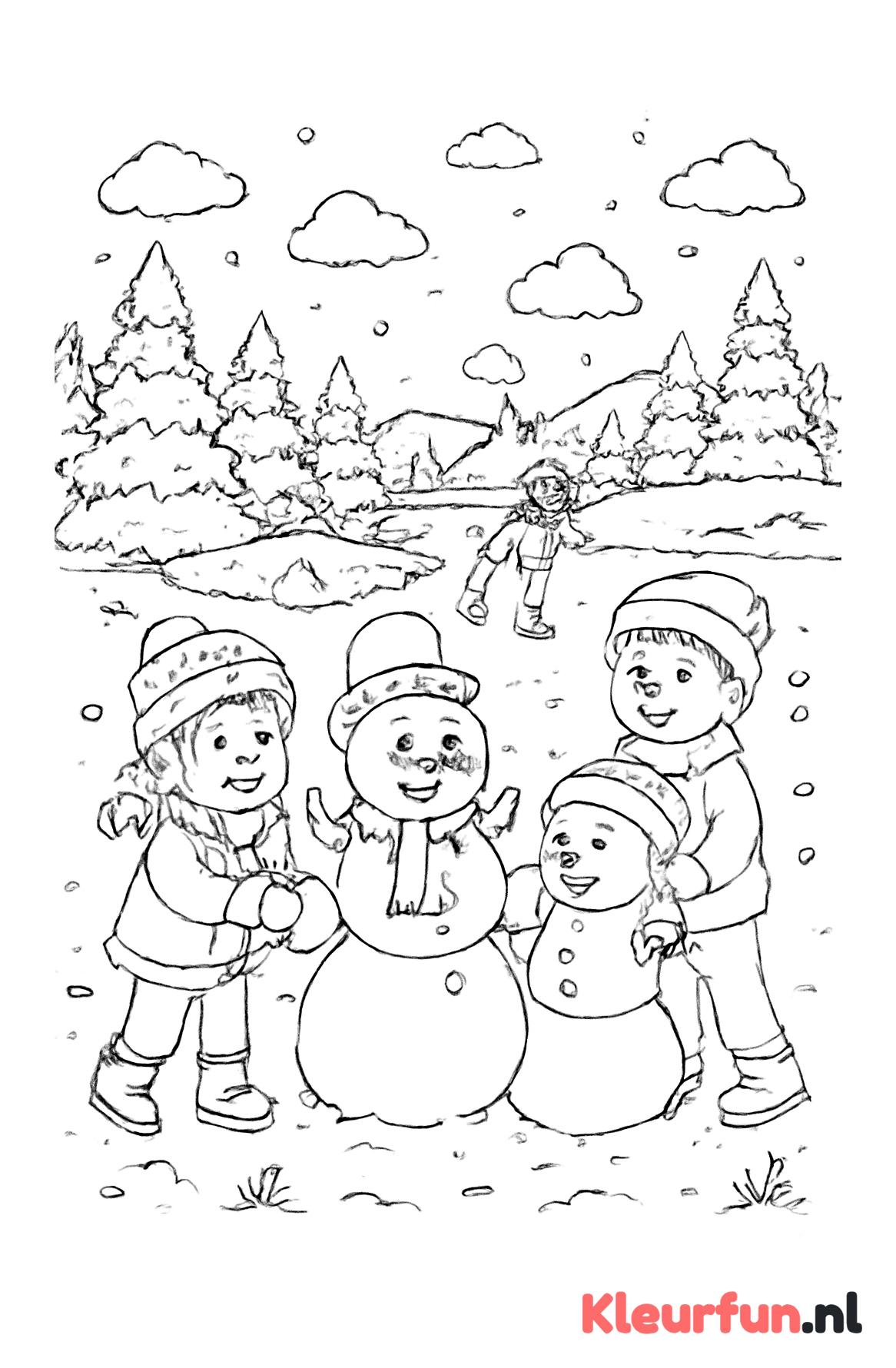 Sneeuwlandschap met spelende kinderen