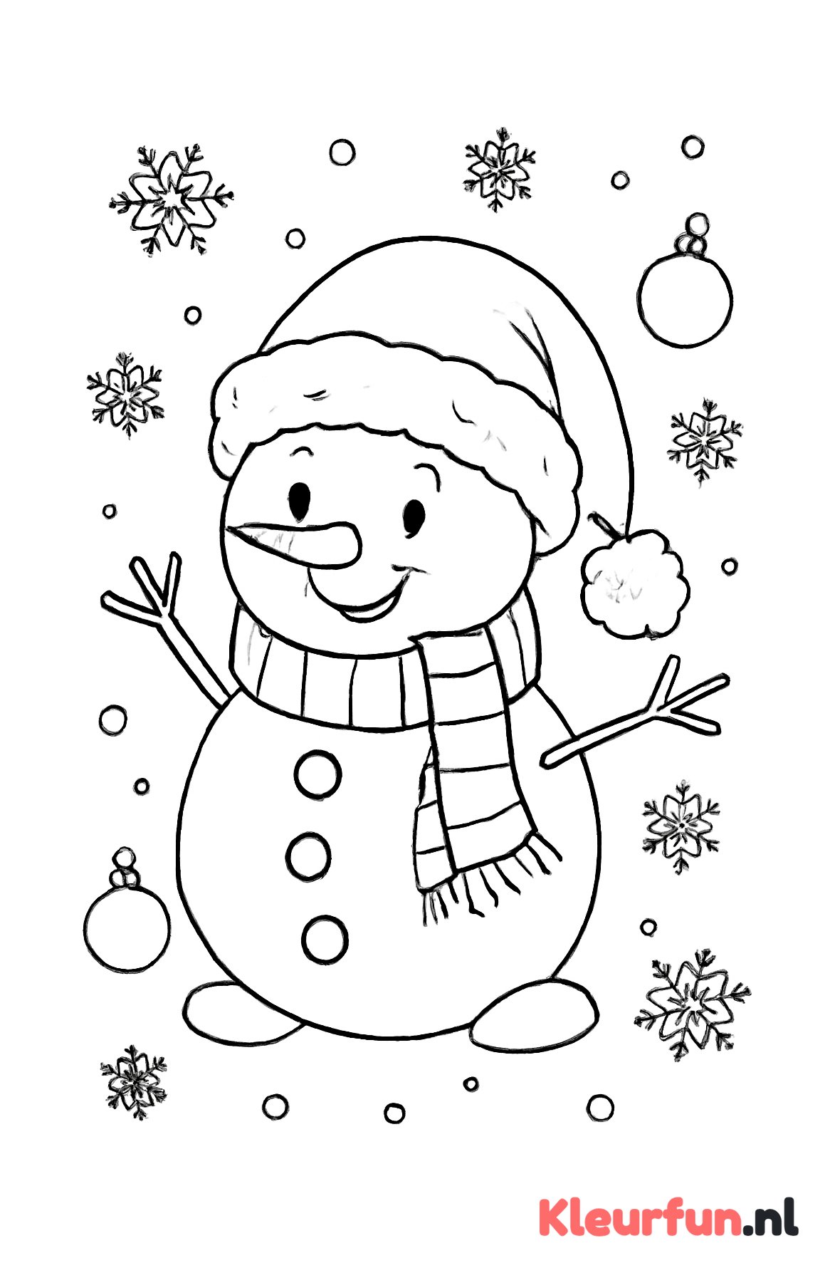 Sneeuwpop met kerstmuts en sneeuwvlokken