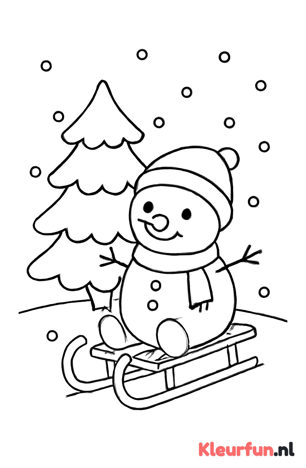 Sneeuwpop op slee met dennenboom