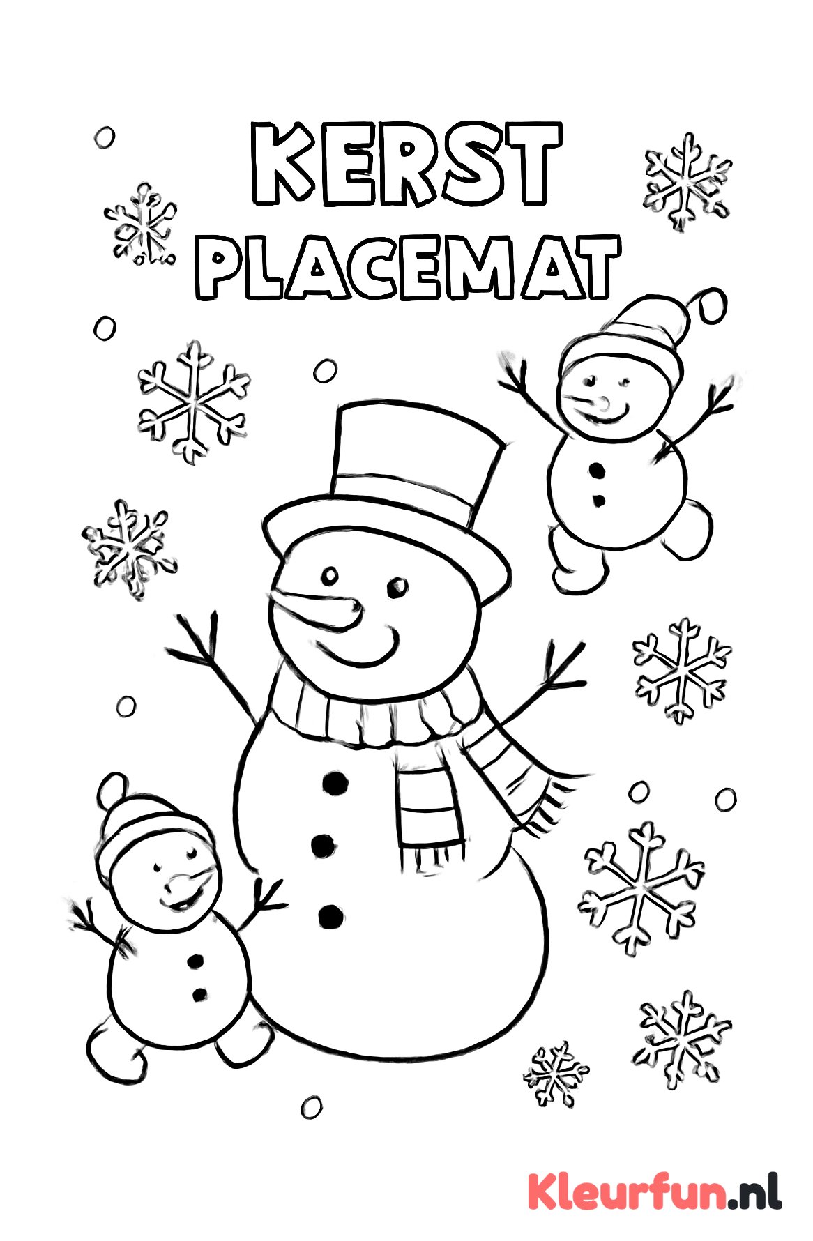 Sneeuwpoppen placemat met grote sneeuwvlokken