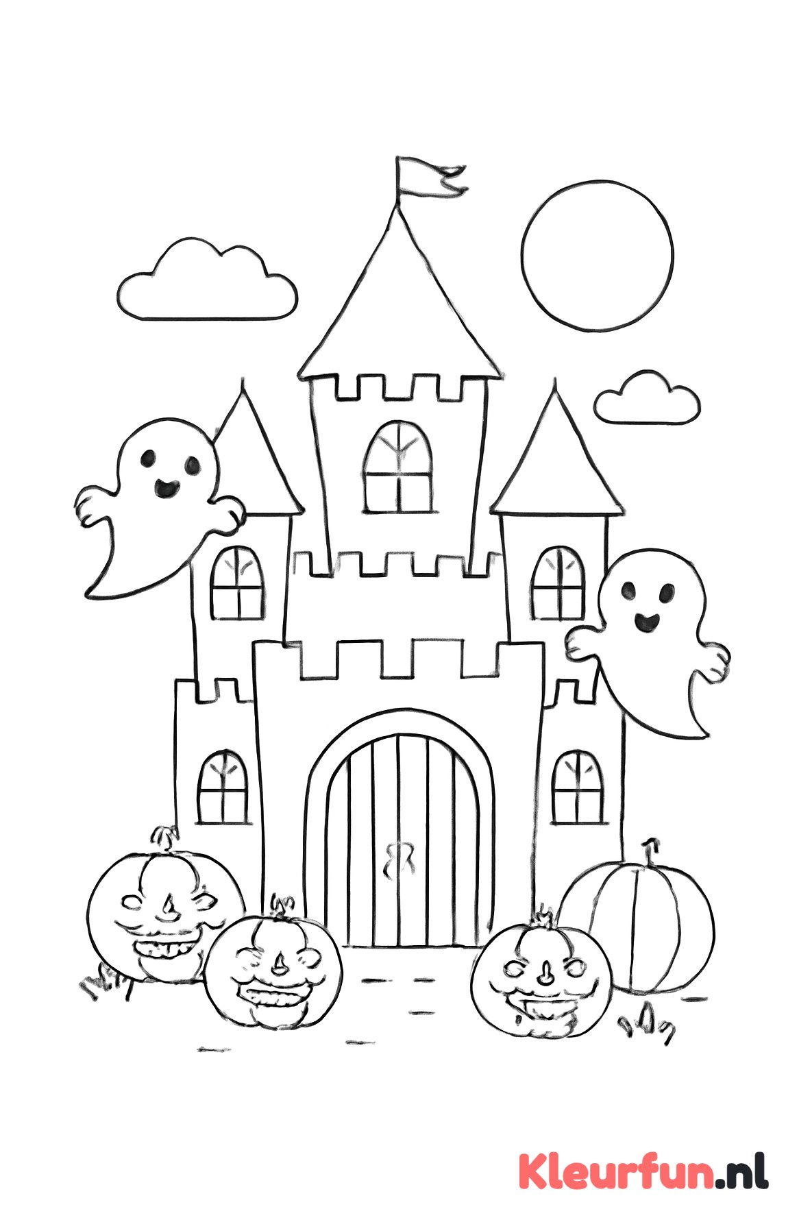 Spookhuis met pompoenen en spookjes
