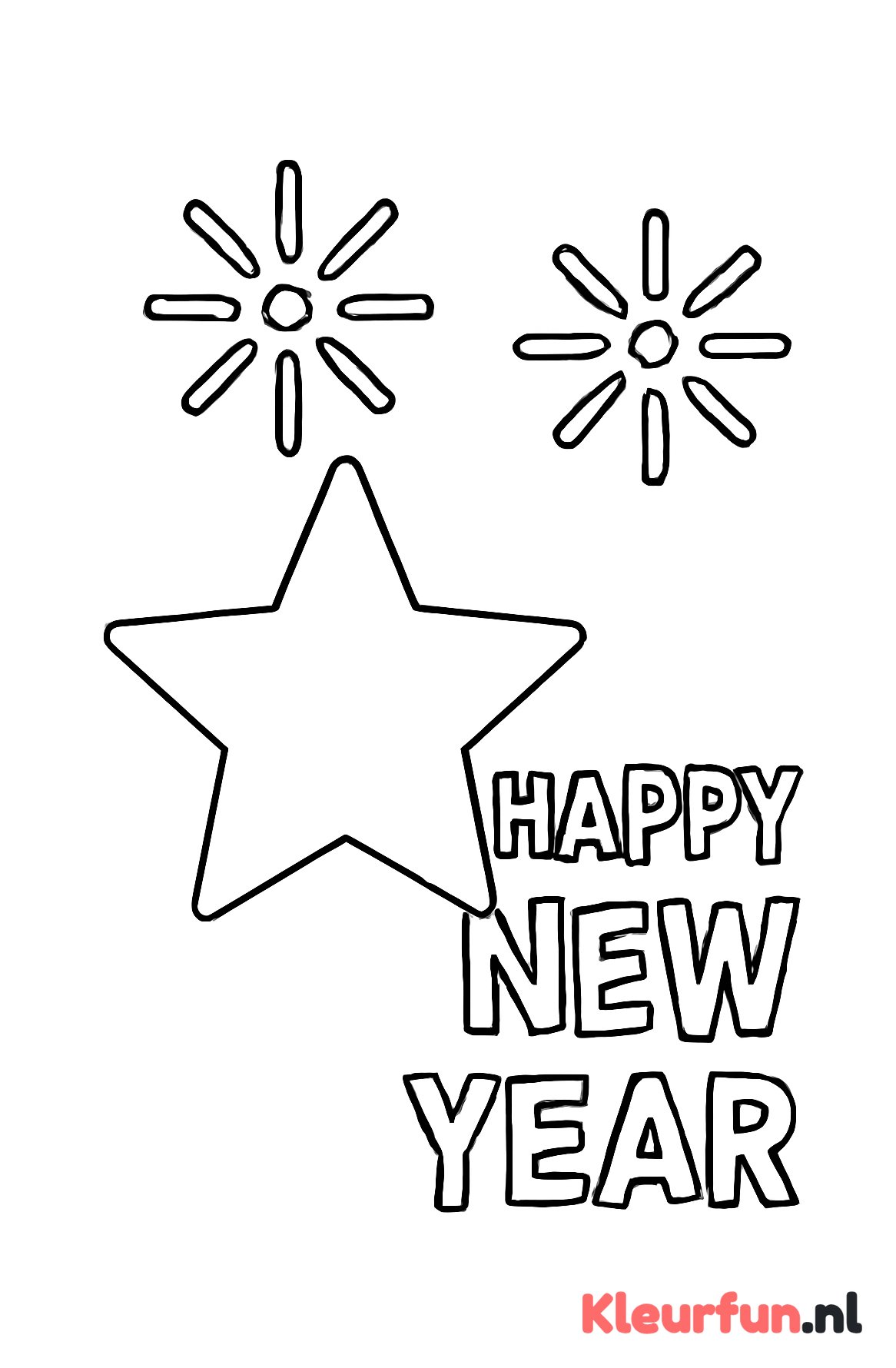 Ster en vuurwerk met Happy New Year tekst