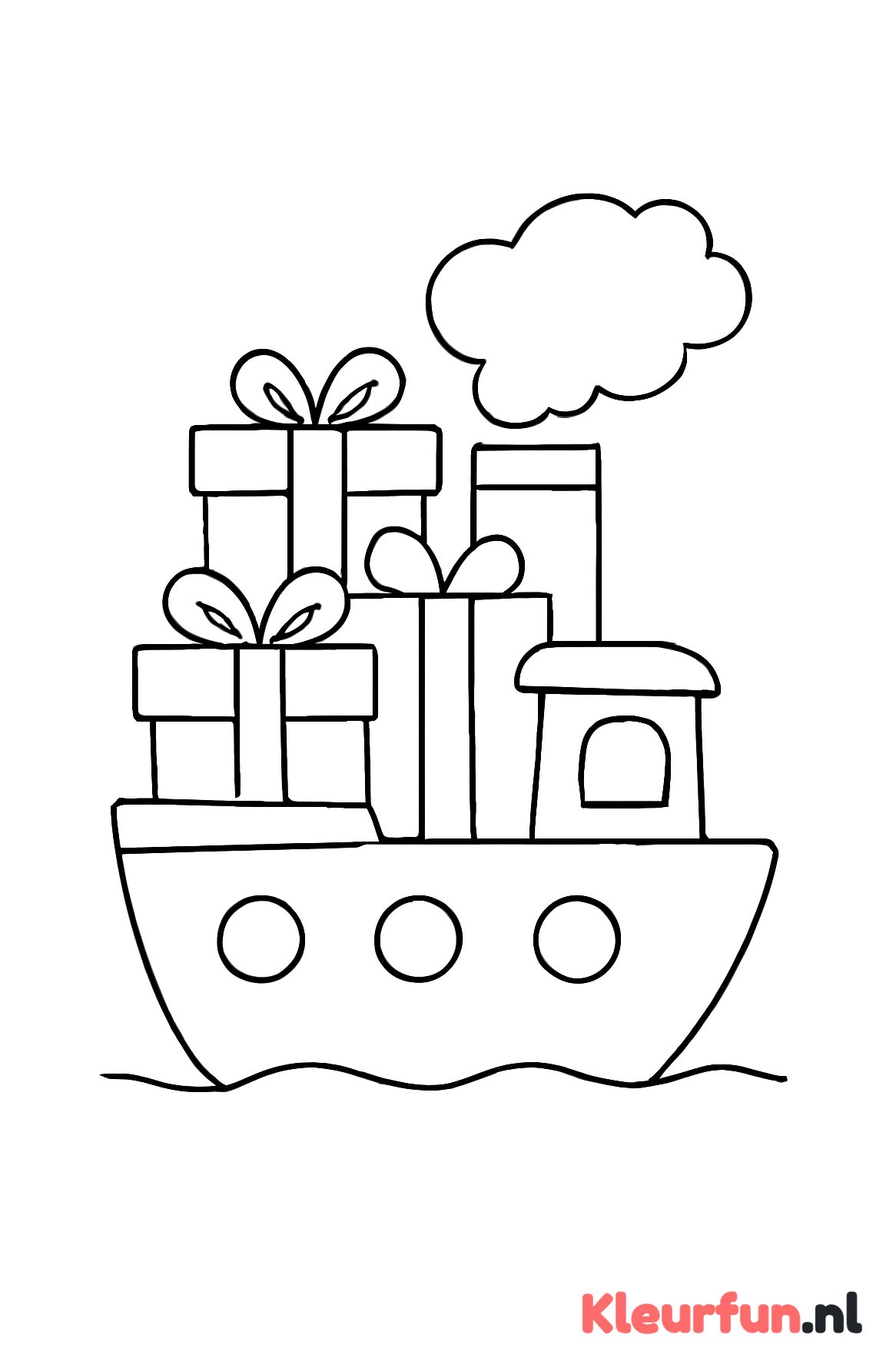 Stoomboot met grote cadeaus erop