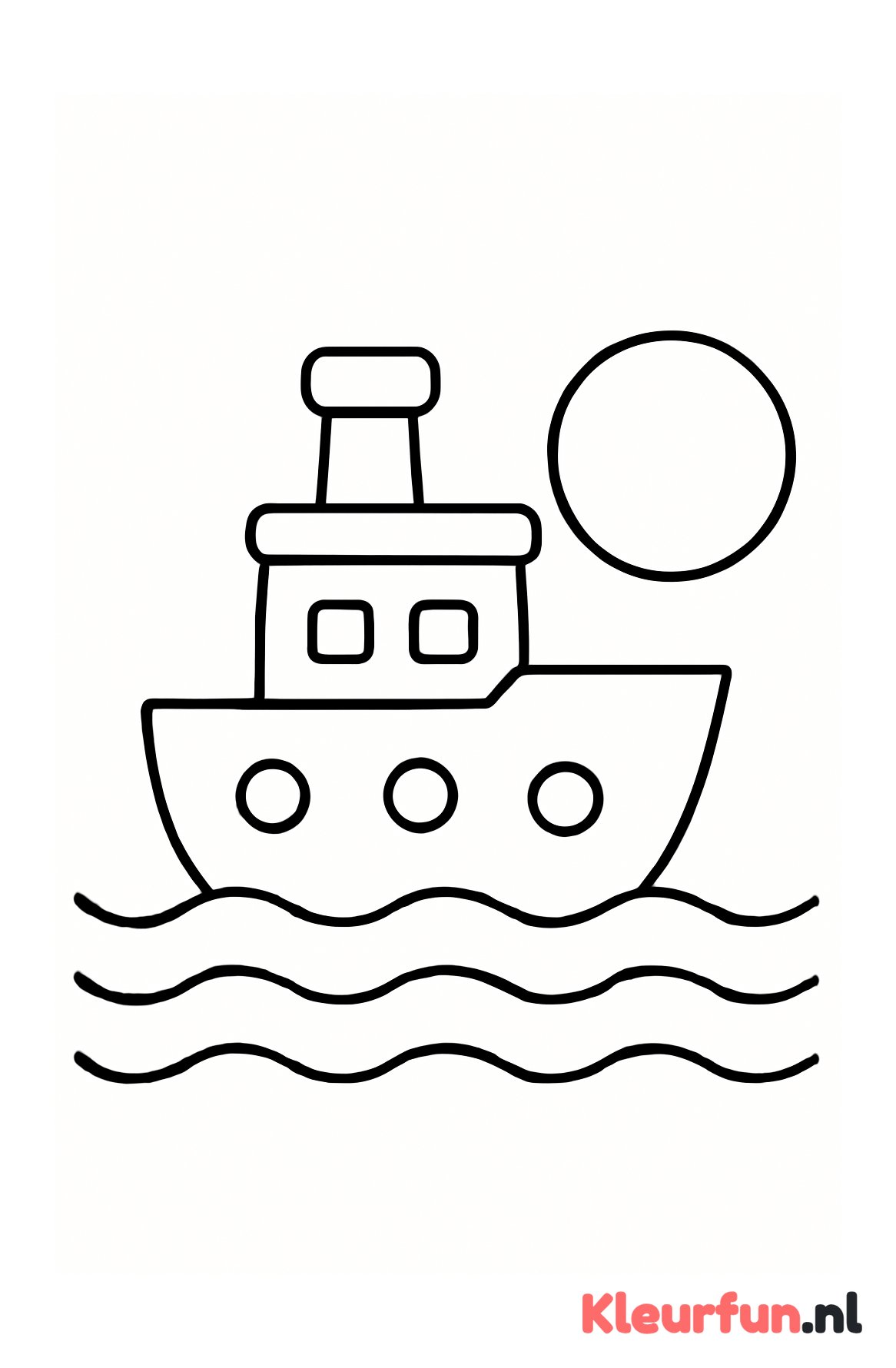 Stoomboot met grote schoorsteen en zon