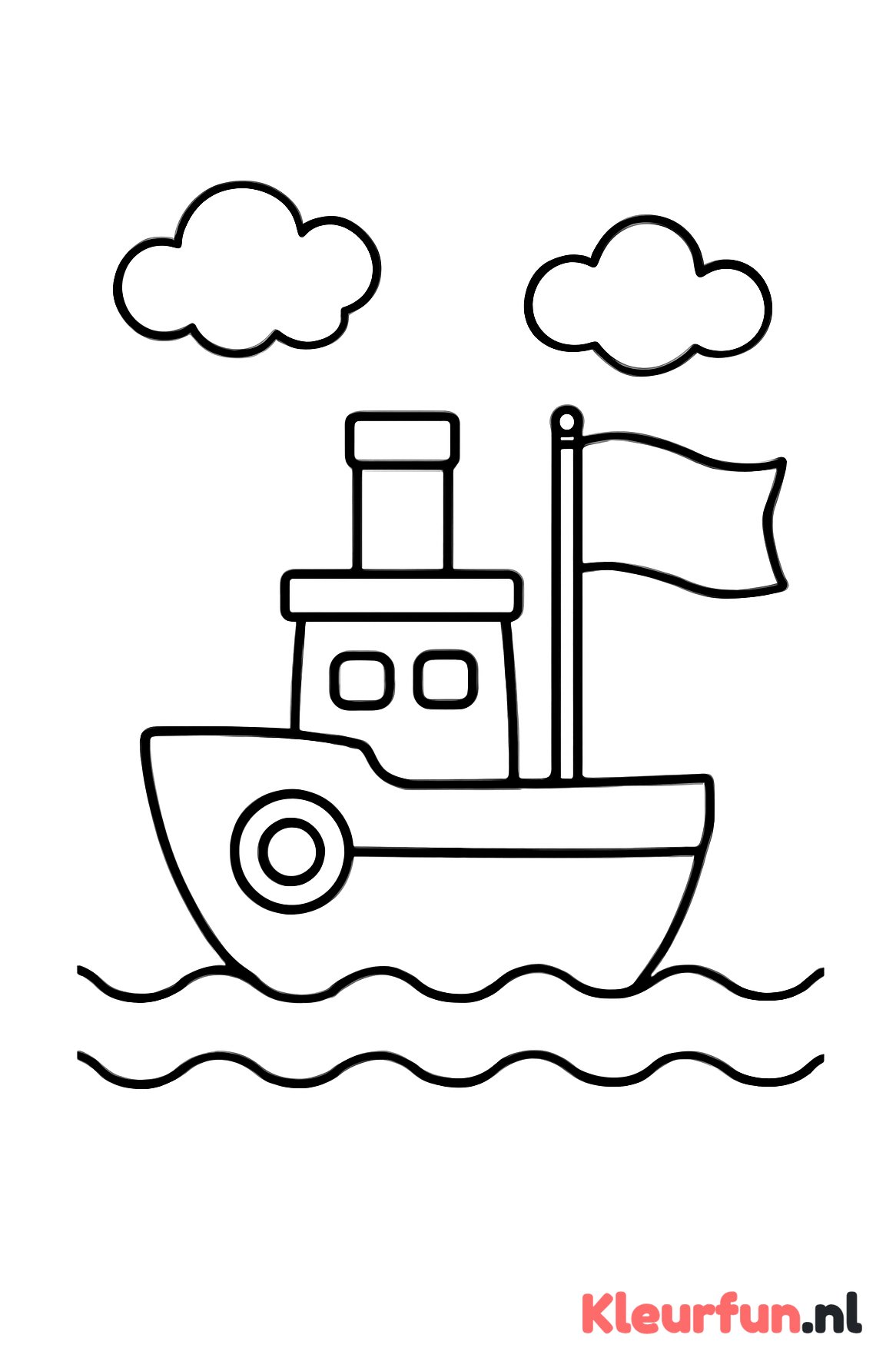 Stoomboot met grote vlag en wolken