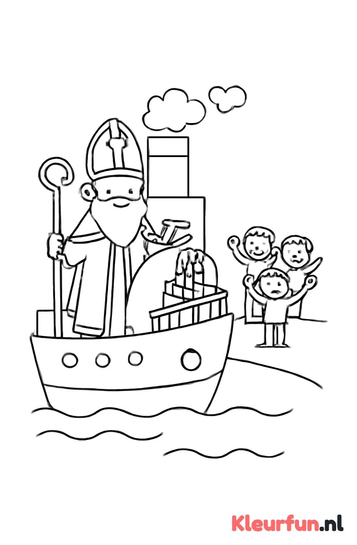 Sinterklaas op de stoomboot met cadeaus